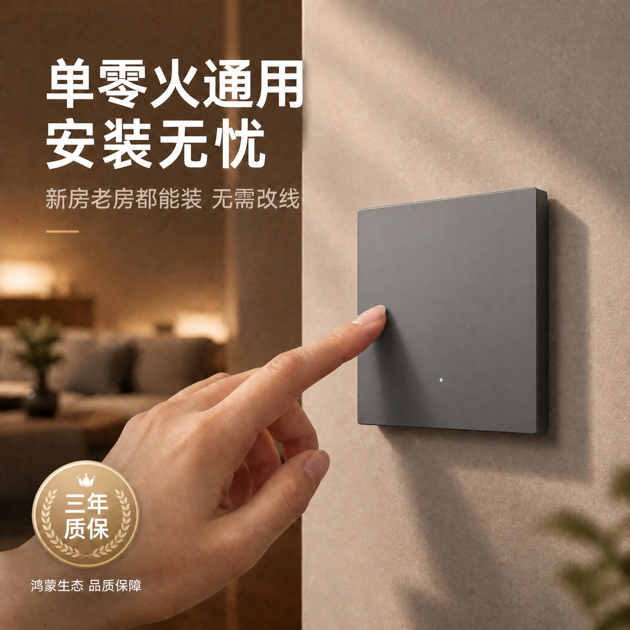 灰色单开智能开关面板表面再调光滑一些，进一步去除细微颗粒感和纹… - 图片创意预览