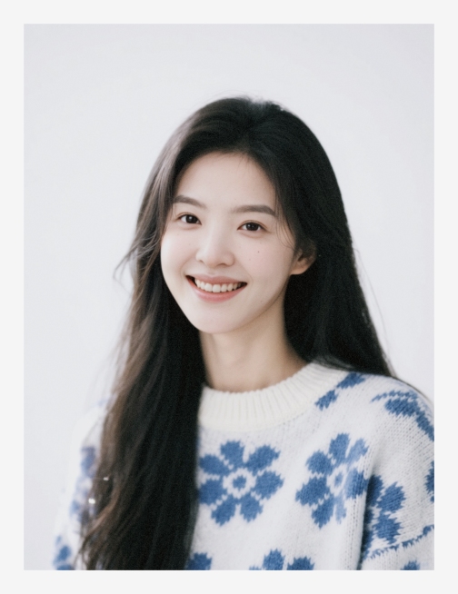 一个女生，白色背景预览效果