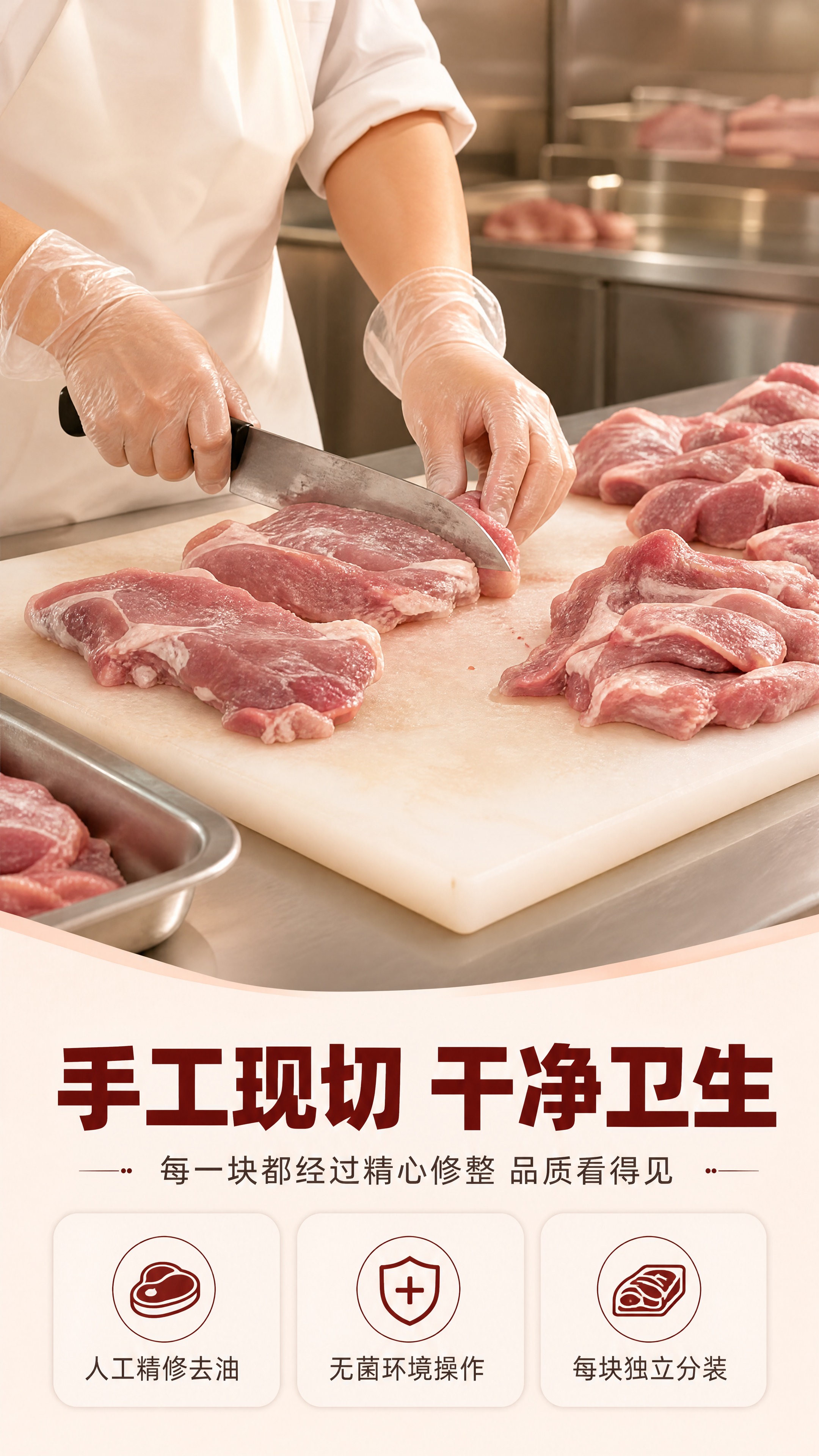 [商品] 使用【图1】生鲜猪肉，保留肉的颜色与纹理；画面中展示… - 图片创意预览