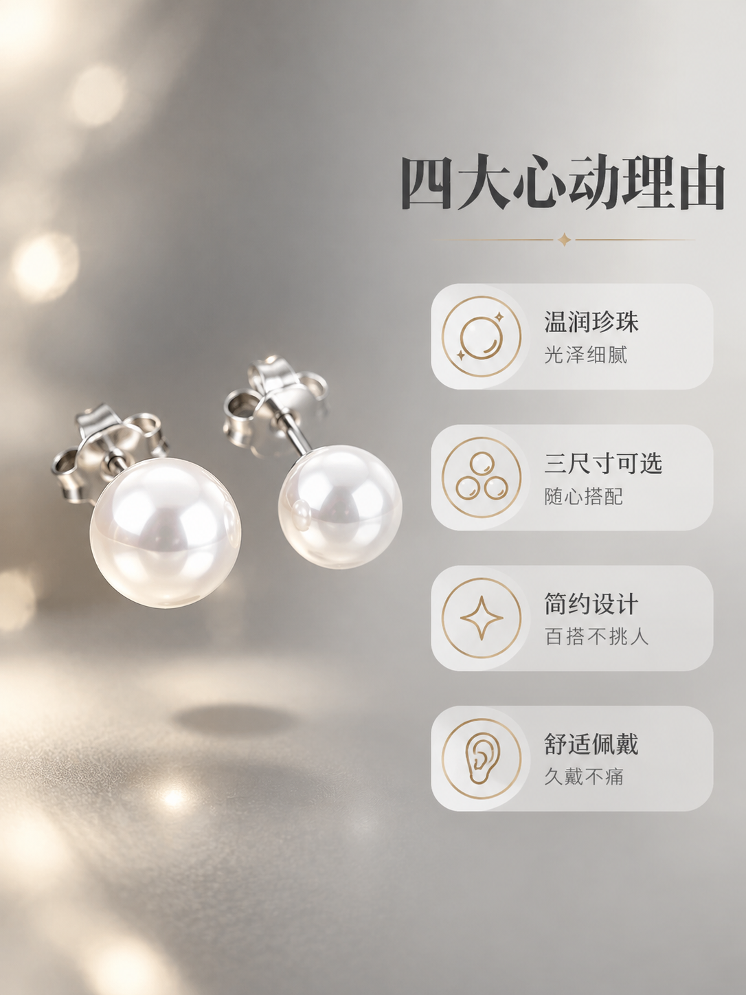 [商品] 使用【图1】珍珠耳钉；商品处理：保留珍珠正圆形、白色… - 图片创意预览