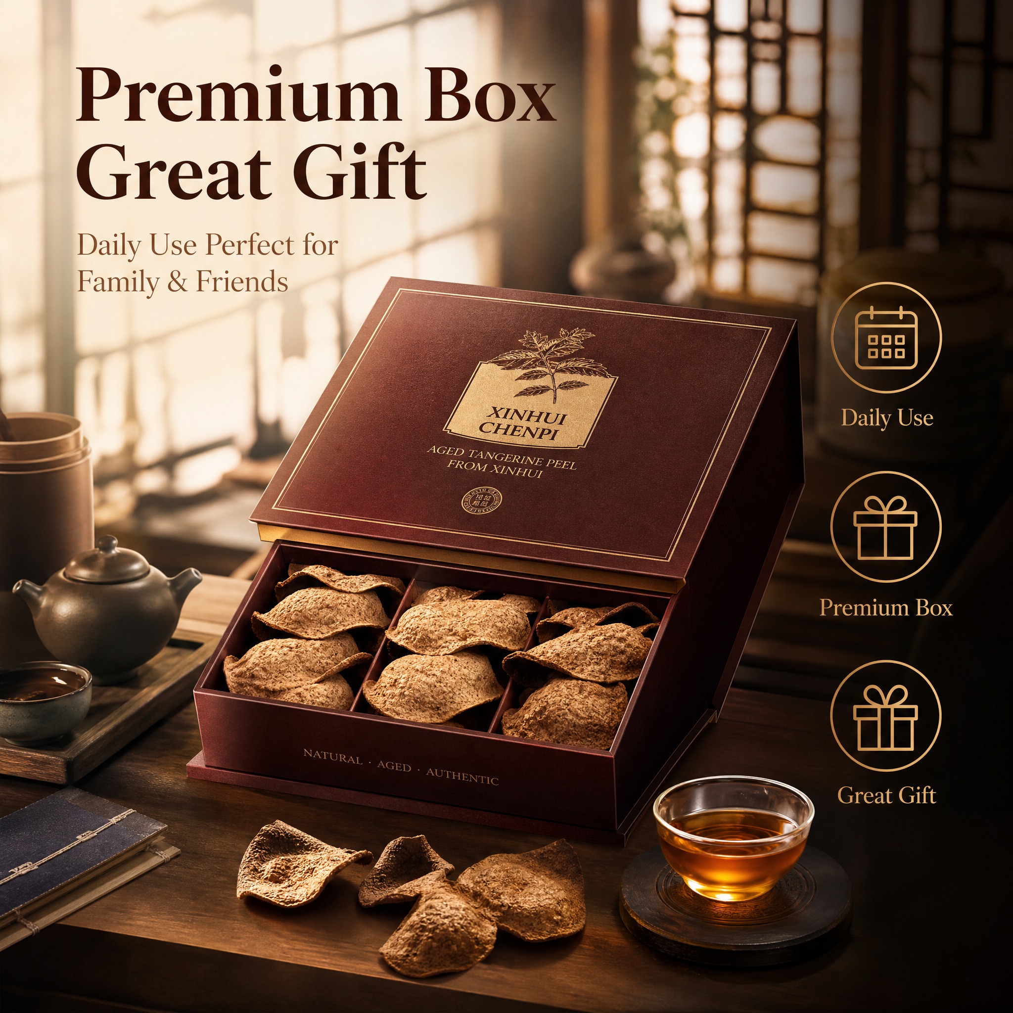[主图-5] 卖点图：日常食用精品礼盒送礼佳选，展示陈皮礼盒包… - 图片创意预览