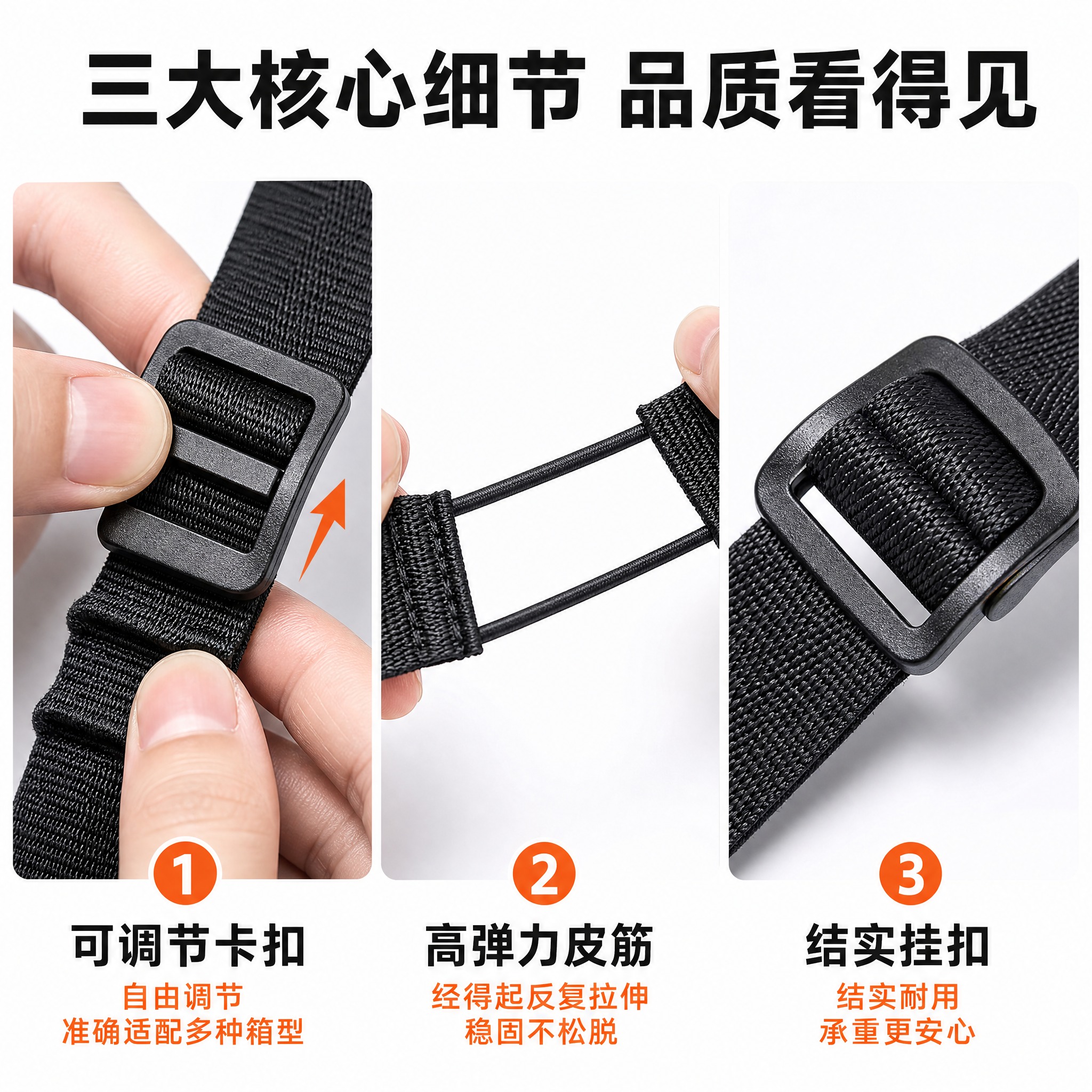 [主图-3] 核心细节拆解 三格分镜特写 卡扣调节 皮筋拉伸… - 图片创意预览