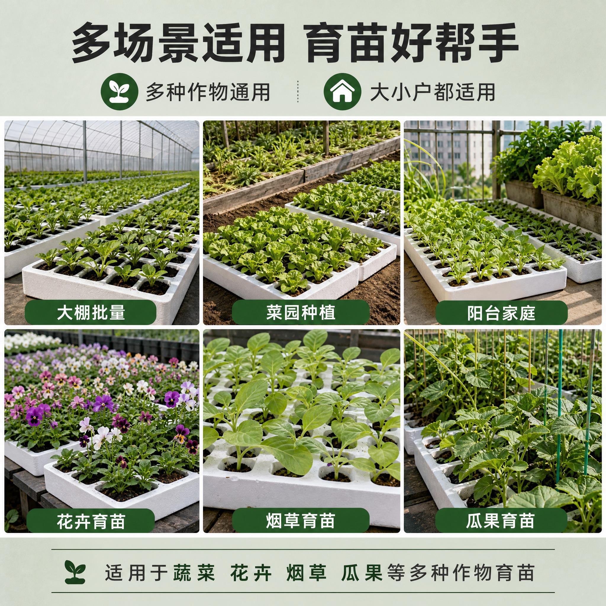 [主图-7] 泡沫育苗穴盘 多场景应用宫格图。唯一任务：展示产… - 图片创意预览