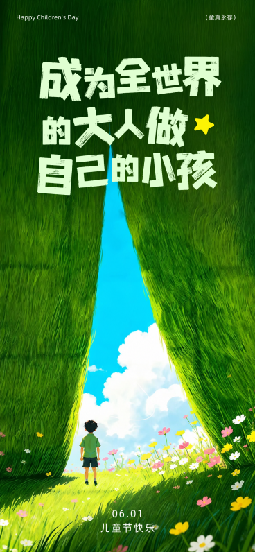六一儿童节节日祝福梦幻插画风清新手机全屏竖版海报预览效果