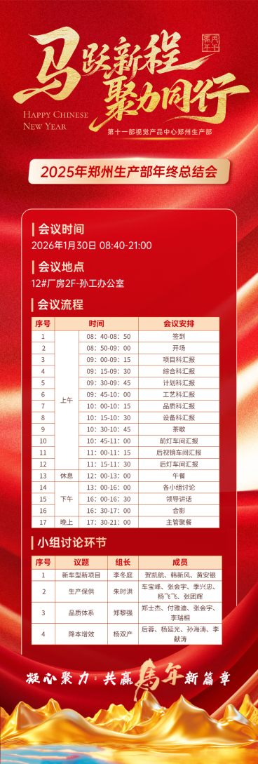 喜庆红金商务风企业年会流程邀请函长图海报预览效果