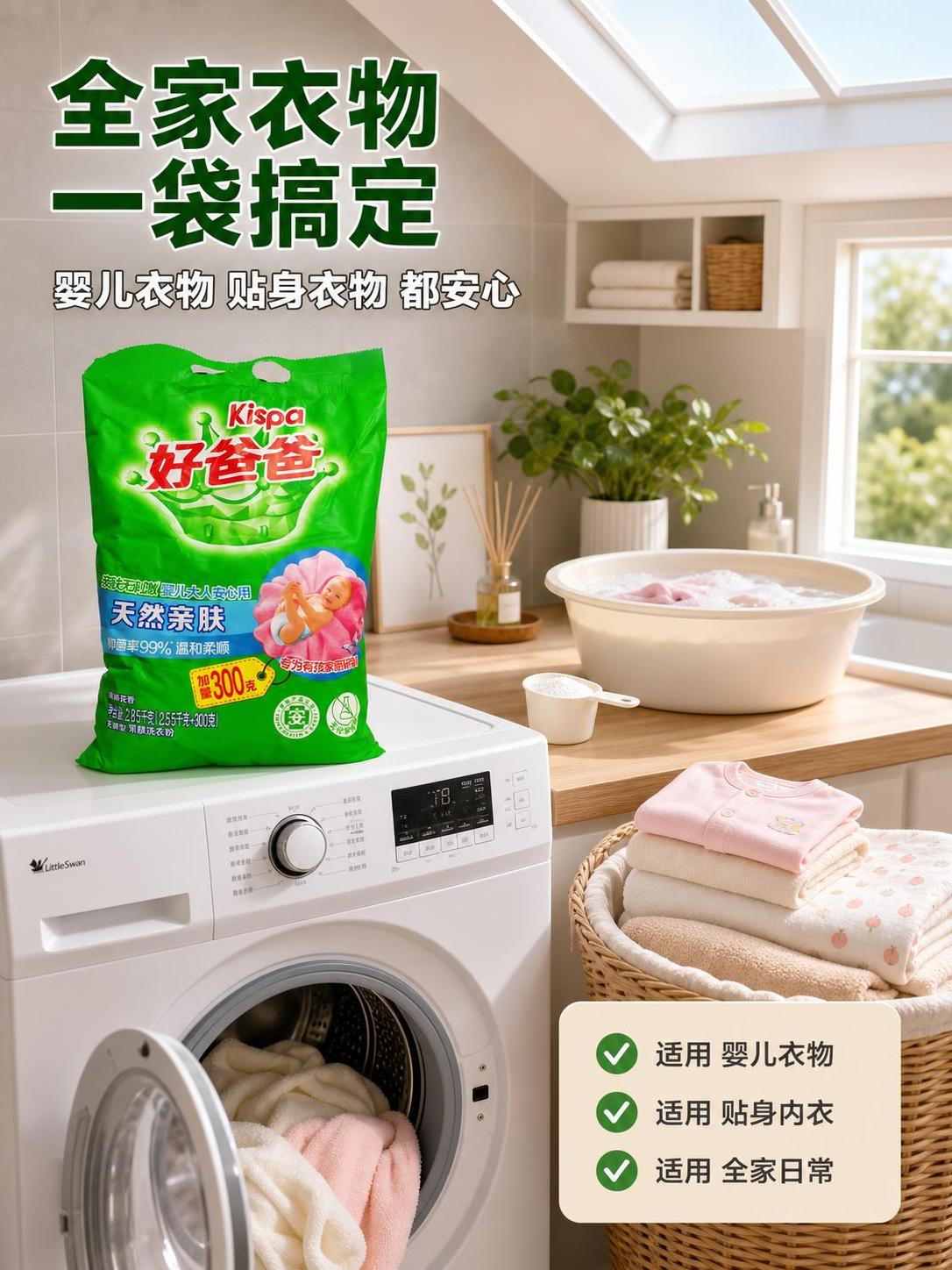 [主图-4] 好爸爸洗衣粉家庭洗衣场景图 [氛围风格] 温馨真… - 图片创意预览