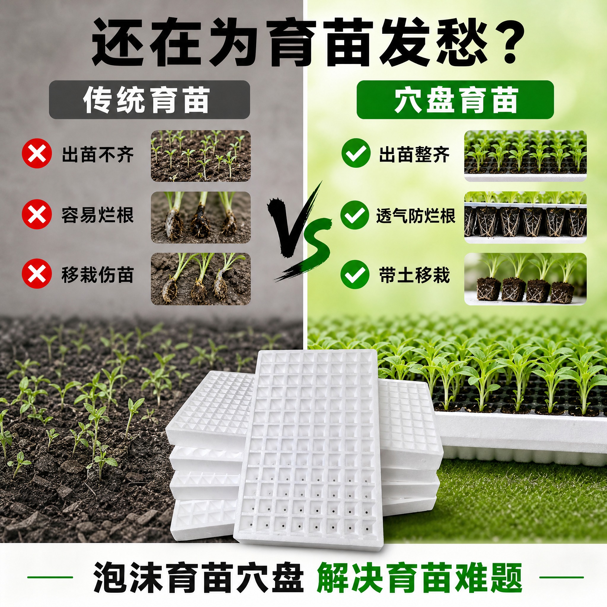 [首图-5 对比痛点型] 泡沫育苗穴盘 痛点对比型首图。唯一任… - 图片创意预览