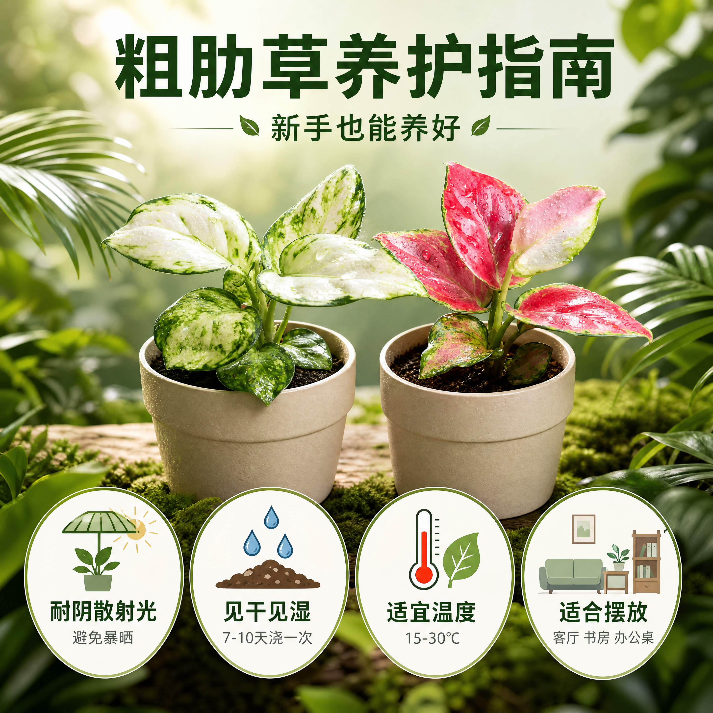 [主图-4] 白如意粗肋草和红宝石粗肋草 养护要点与适配场景信… - 图片创意预览