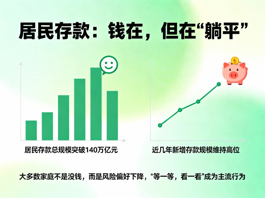 每一张图把总结句加上：
1、"确定收益"的天花板明显下降锁利率高回报，更多是锁稳定
2、大多数家庭不是没钱，而是风险偏好下降"等一等，看一看"成为主流行为
3、"全仓押方向"的家庭越来越少结构稳定性，预览效果