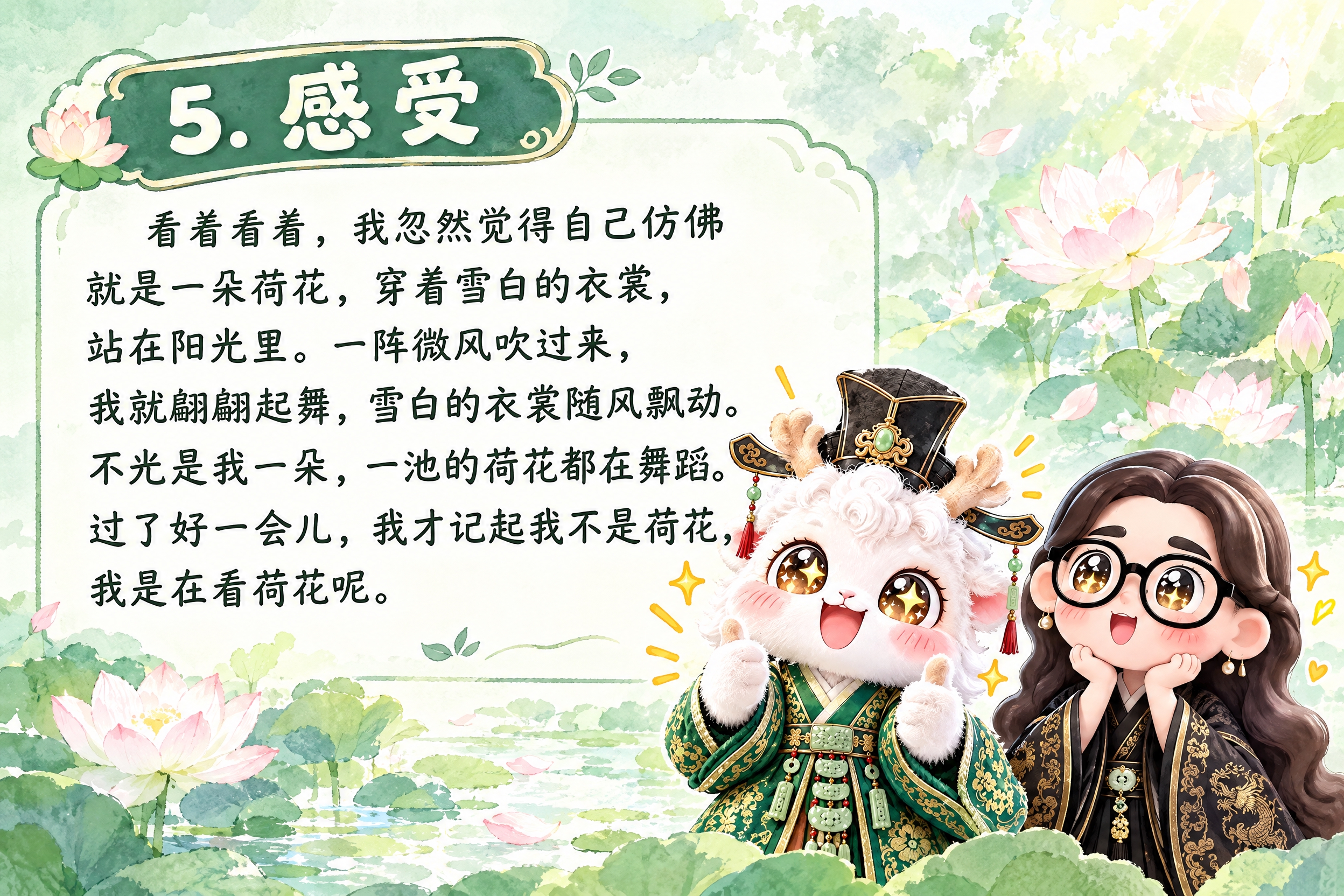 横版6寸比例的知识卡片设计，标题为"5. 感受"，内容为：看着… - 图片创意预览