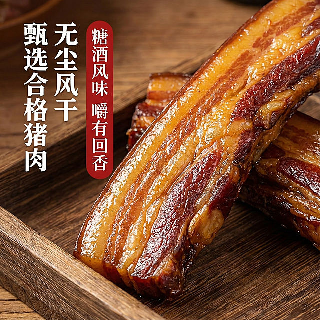 这张图片是产品主体这款产品是广式腊肉 我需要设计20张主图在拼多多上面售卖    主图场景布局可以用厨房 炒腊肉 腊肉细节等设计一个高级有食欲一些主图文案内容 正宗广式腊肉 厂家直销 新鲜现货 咸甜相宜带酒香  腊味煲仔饭 小炒 蒸饭 外卖 非烟熏 广式去皮腊肉 糖酒风味 食堂餐厅批发  肥瘦相间 传统工艺 正规新鲜  嚼有回香 口感爽脆         甄选合格猪肉，严格选材 无尘风干 黄金肥瘦比例  肉香浓郁