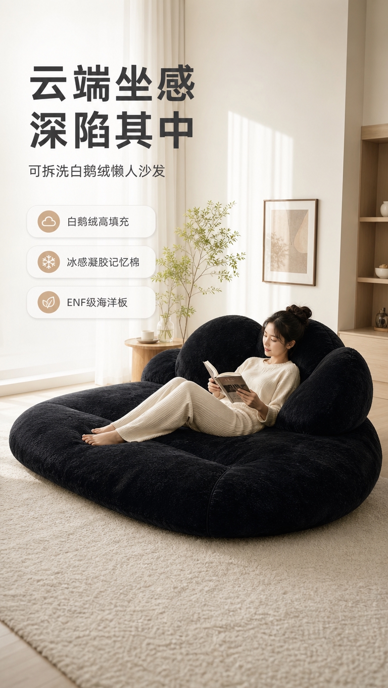 [商品] 使用【图1】黑色云朵造型懒人沙发；保留整体云朵造型、… - 图片创意预览