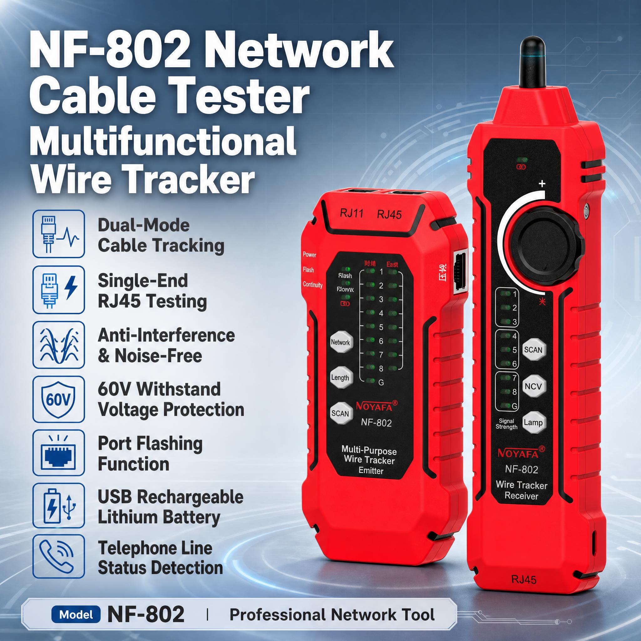 [单张主图] NF-802多功能网络寻线仪（网线测试仪），亚马… - 图片创意预览