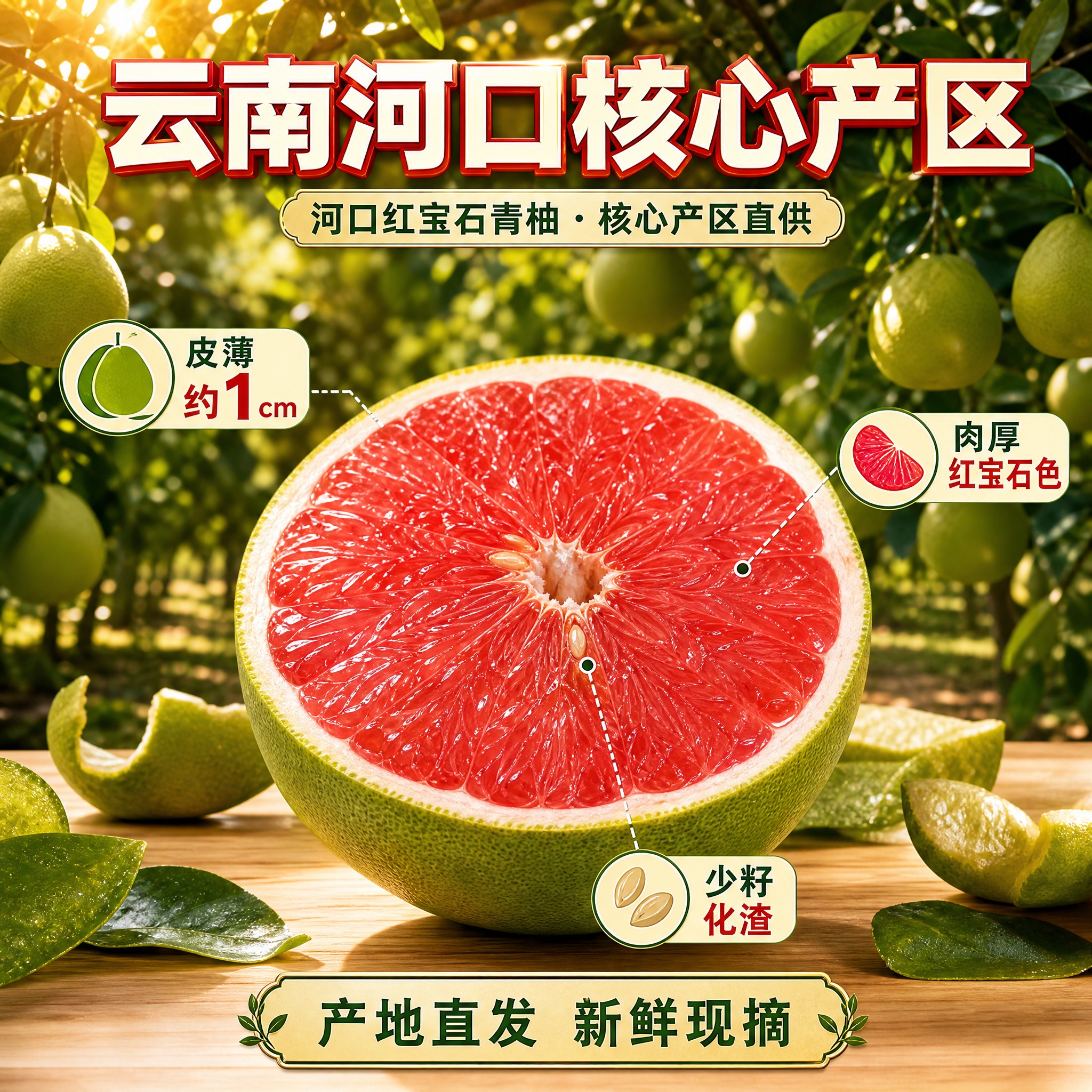 [主图-2] 核心亮点与产地溯源 河口红宝石青柚 信任主题。… - 图片创意预览