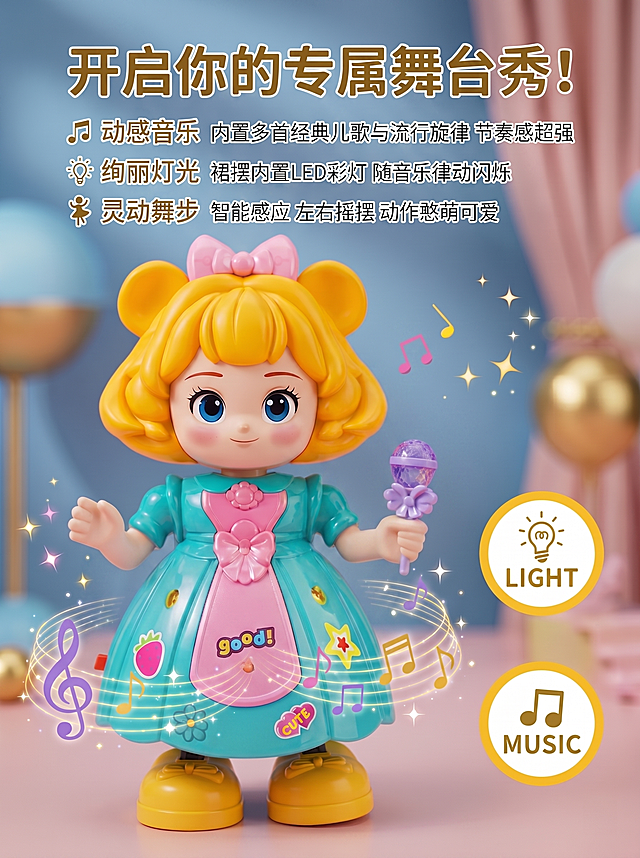 娃娃手中的魔法棒不会发光，根据参考图片重新生成