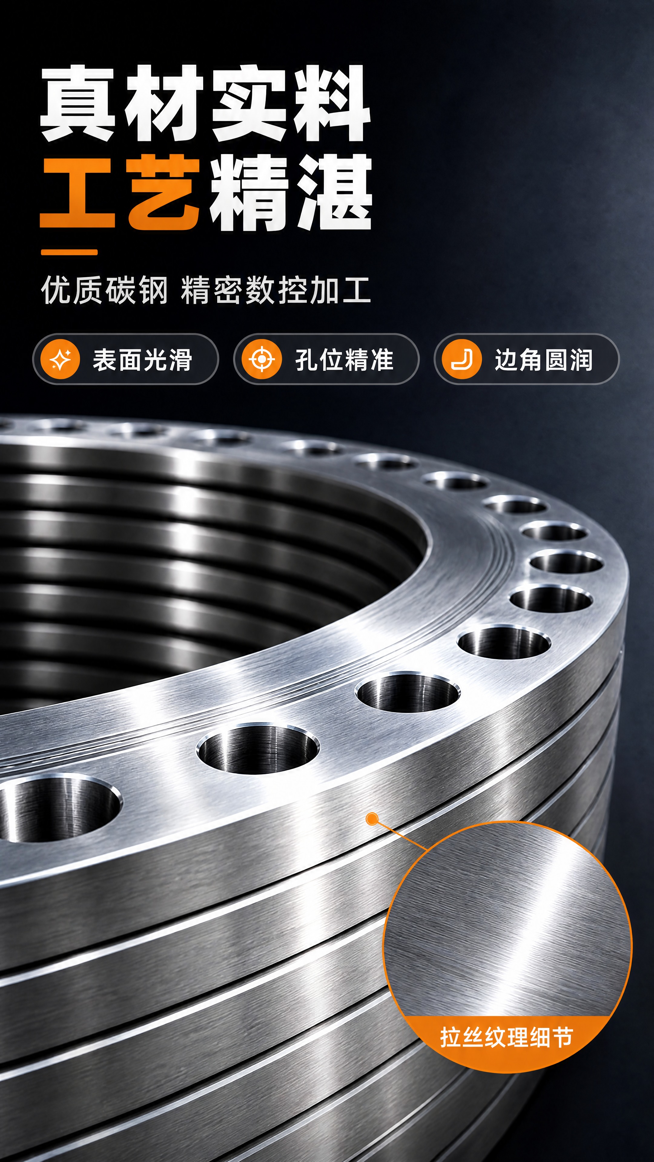 [商品] 使用【图4】碳钢法兰局部细节图；保留法兰孔位、拉丝纹… - 图片创意预览