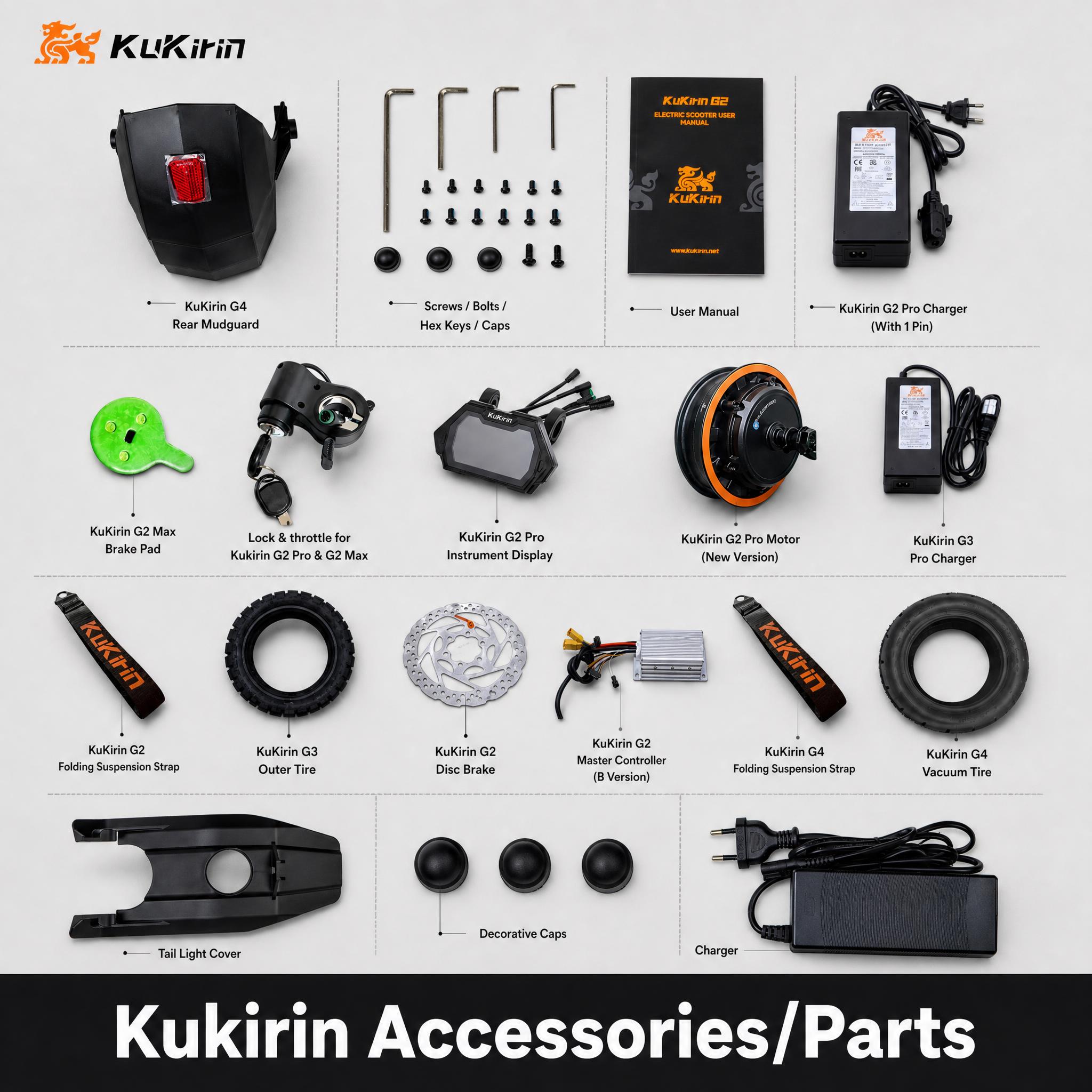 将两张图中的所有KuKirin电动滑板车配件整合到同一张1:1… - 图片创意预览