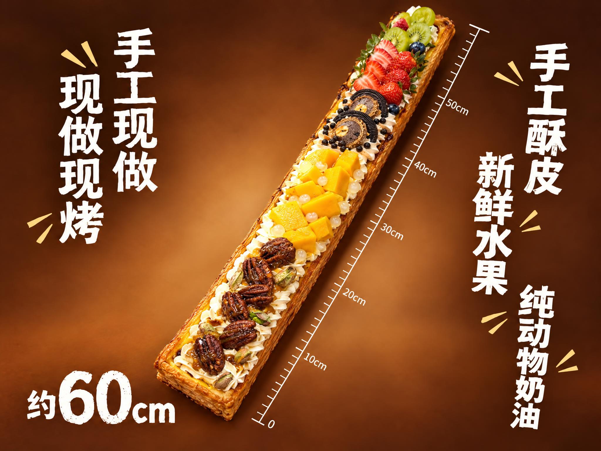 参考图2的海报版式和暖棕色渐变背景风格，将蛋挞替换为图1中装饰… - 图片创意预览