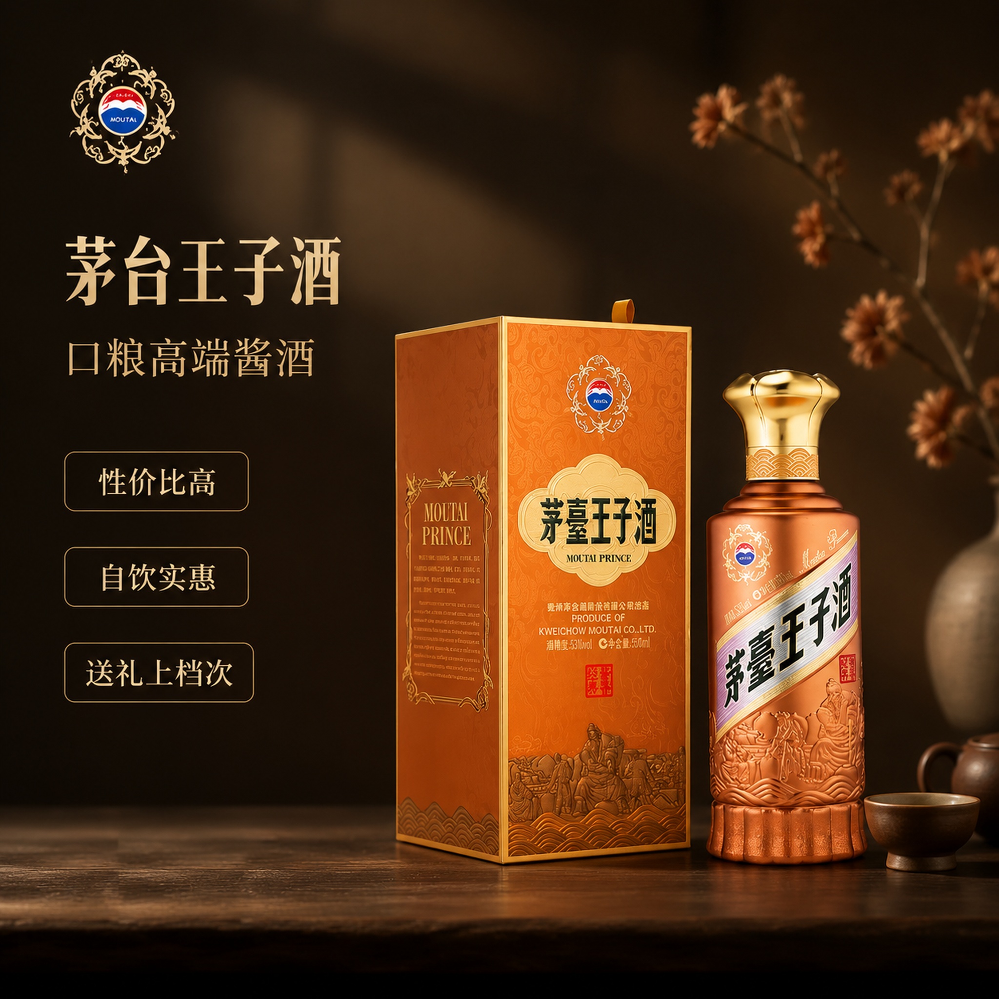 [单张主图] 茅台王子酒，高级氛围感主图，定位高端口粮酱酒适合… - 图片创意预览