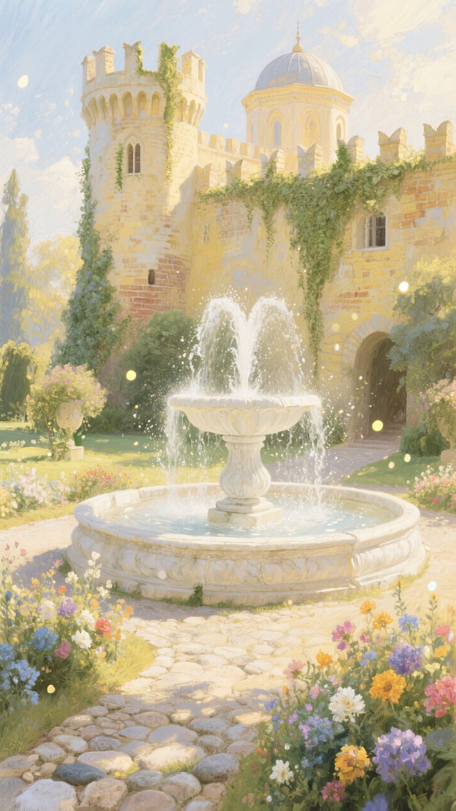 意式城堡喷泉花园，浪漫感