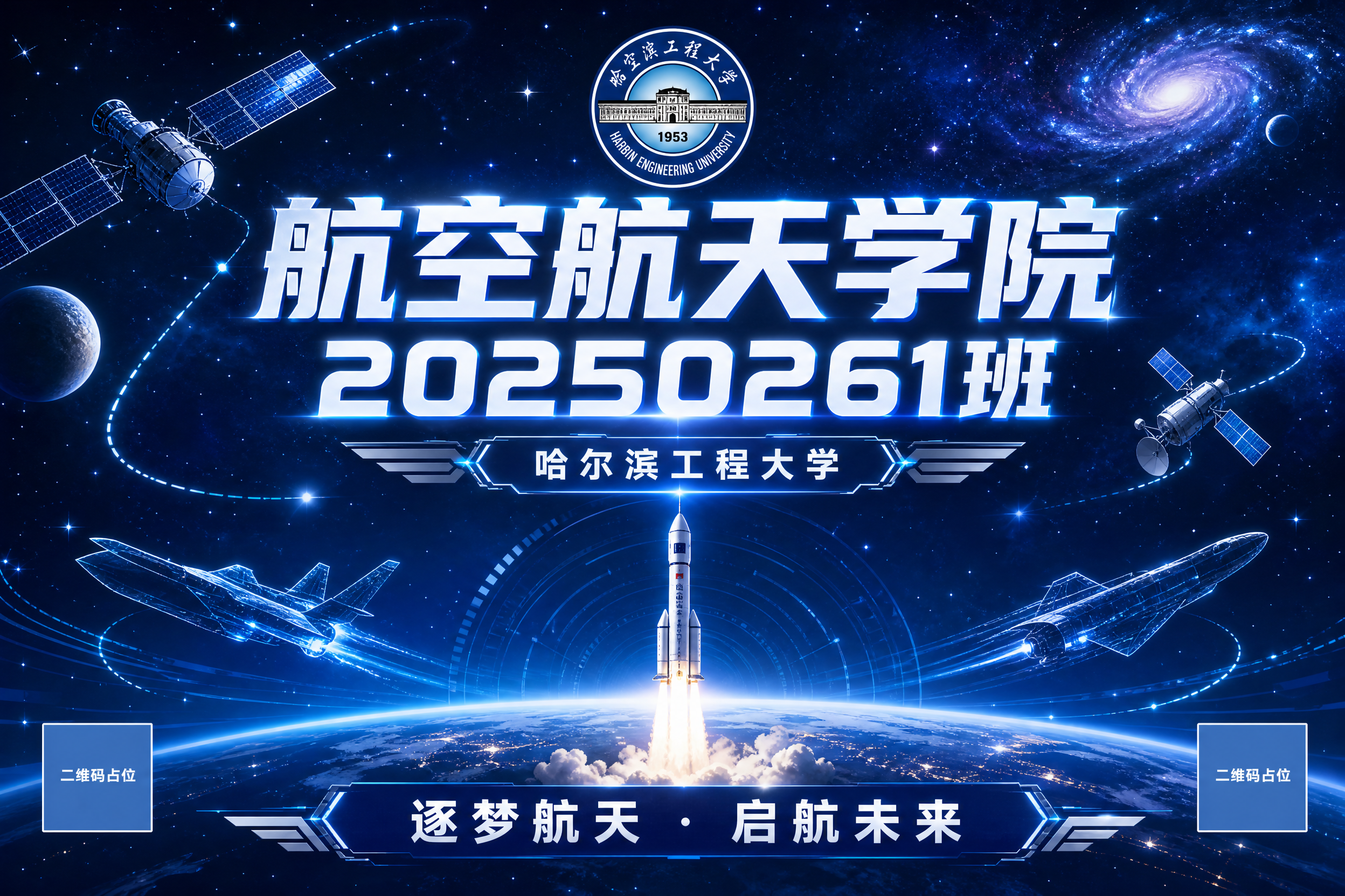 一张哈尔滨工程大学航空航天学院20250261班的班级宣传海报… - 图片创意预览