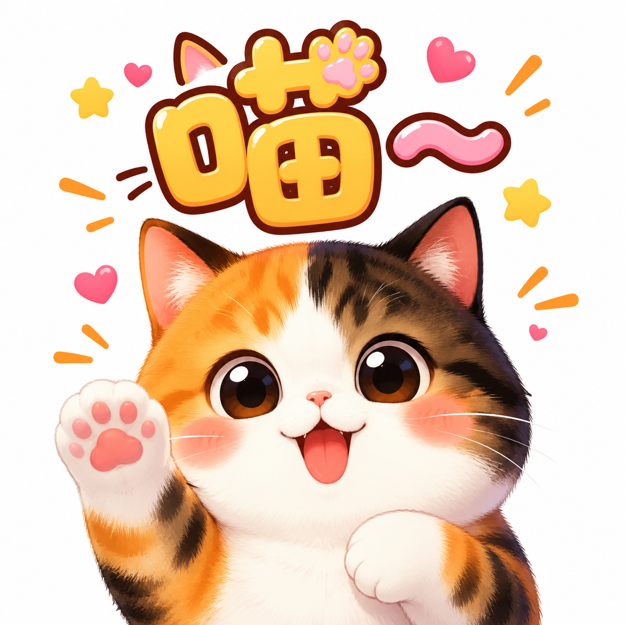 一只可爱的三色狸花猫IP形象表情包，橘色、黑色、白色三色毛发相… - 图片创意预览