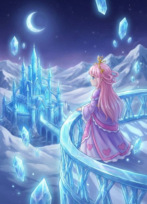 把人物放入冰雪王国，爱莎公主的场景里面，做出10张图预览效果