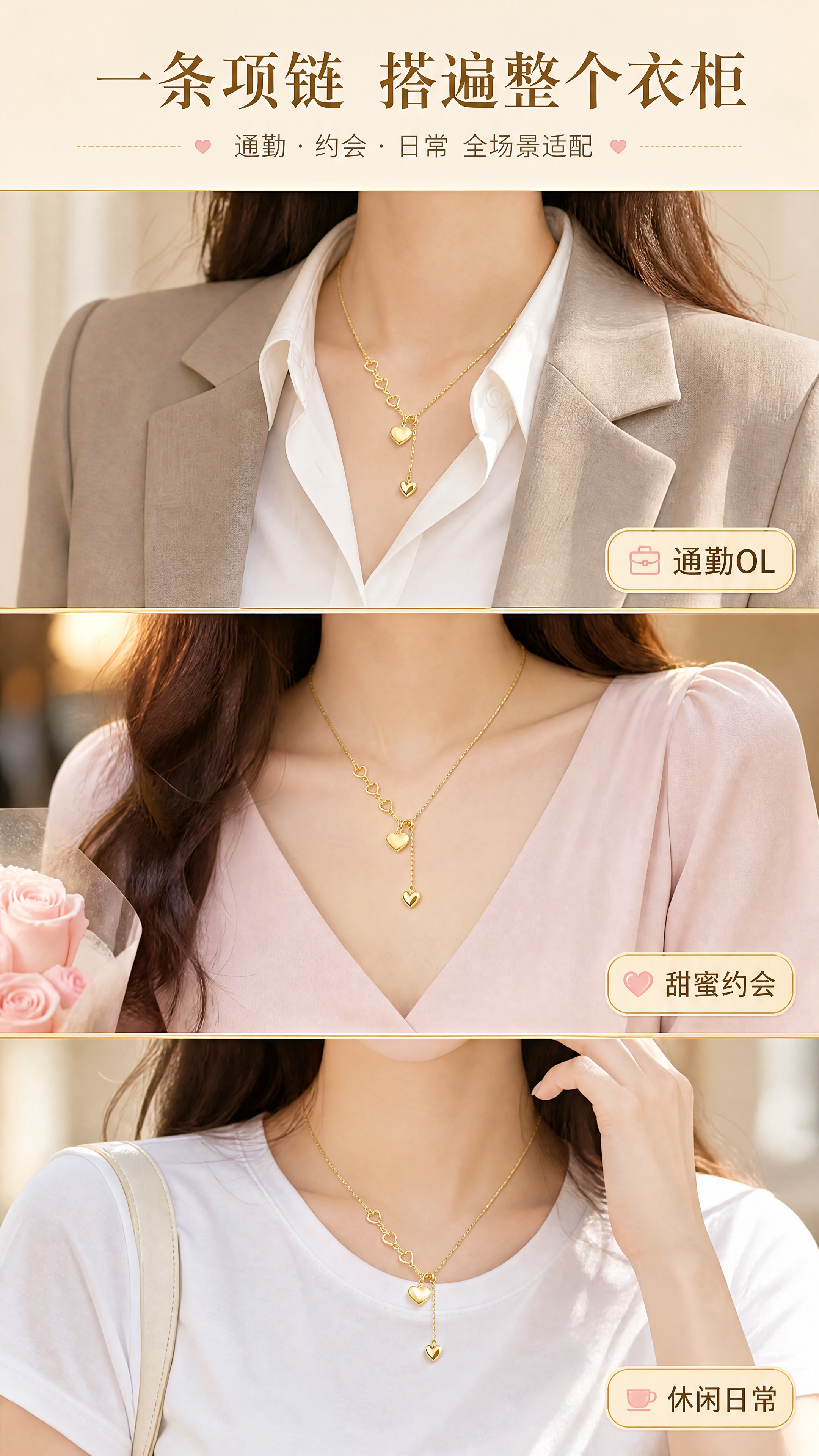 [商品] 使用【图1】清风茗饰镂空爱心项链；分别佩戴于3个不同… - 图片创意预览