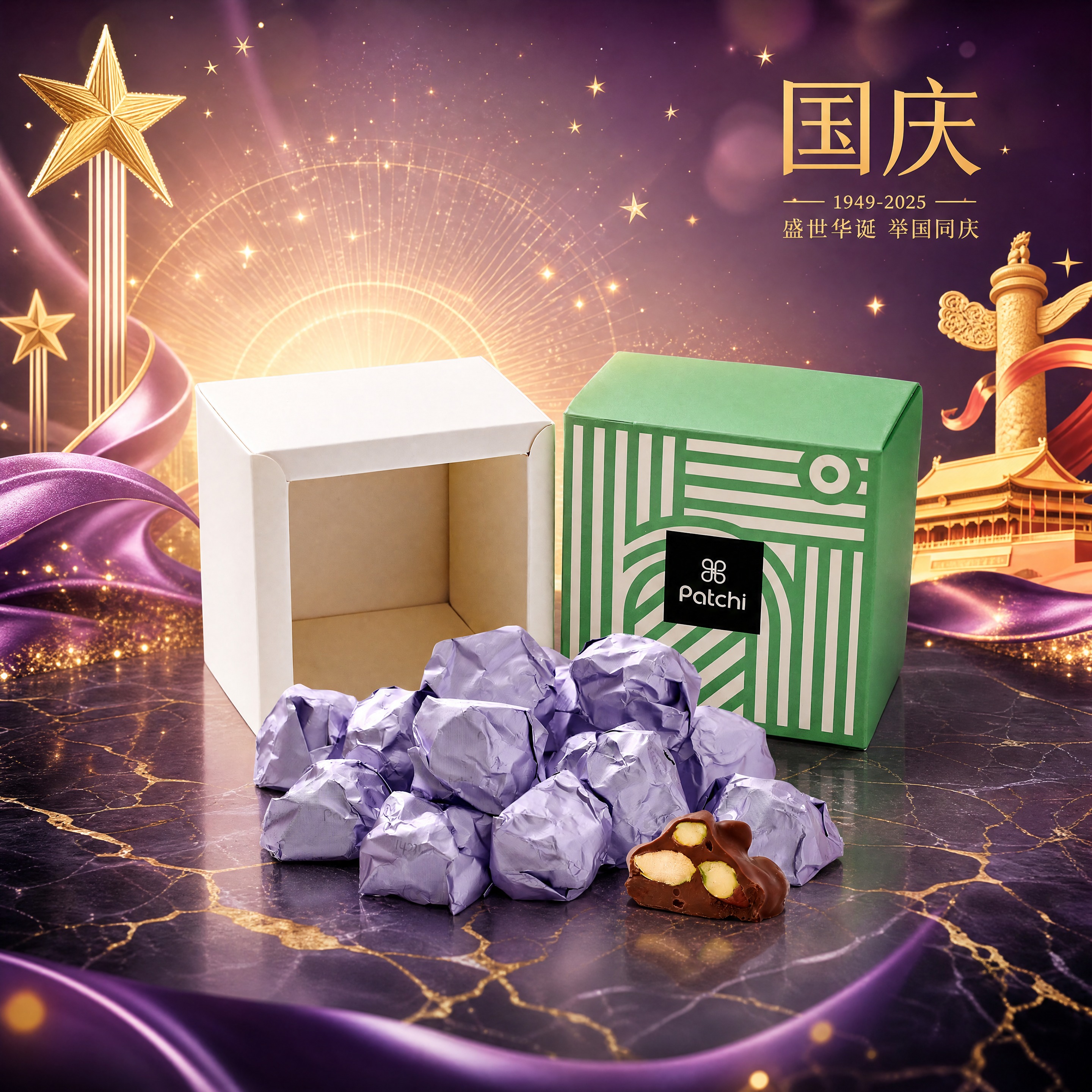 以参考图中的Patchi巧克力产品为绝对主体，严格保持产品原有… - 图片创意预览