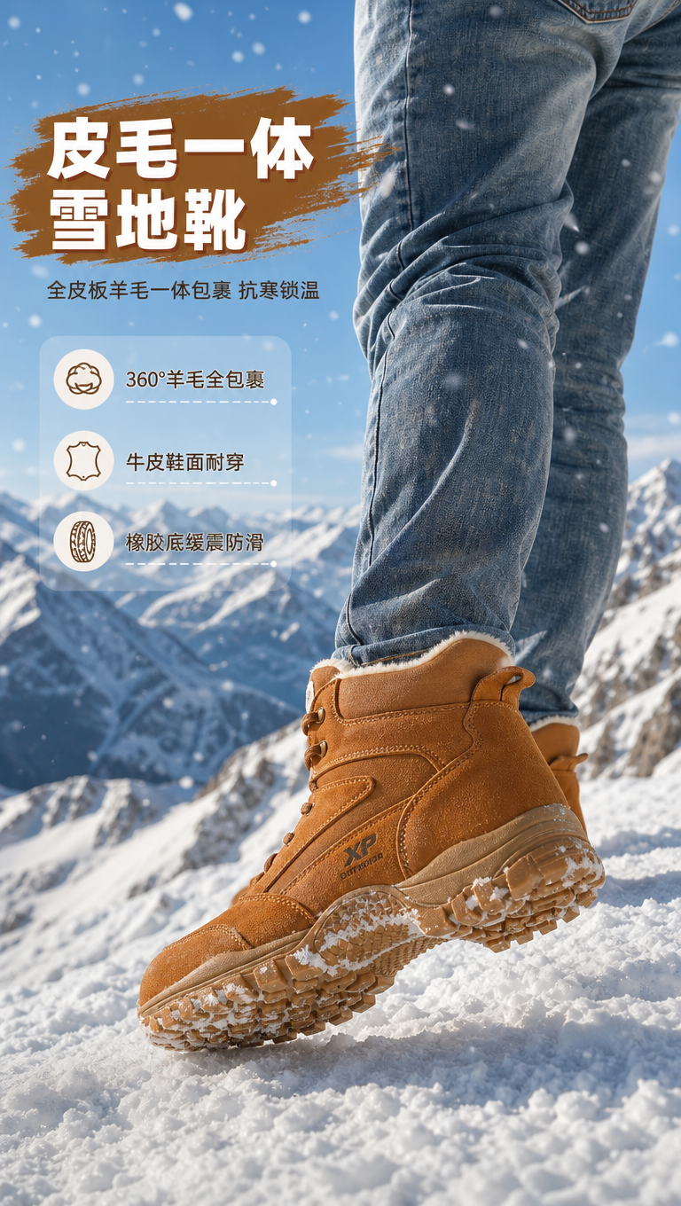 [商品] 使用【图3】驼色高帮雪地靴上脚图；商品处理：保留靴子… - 图片创意预览