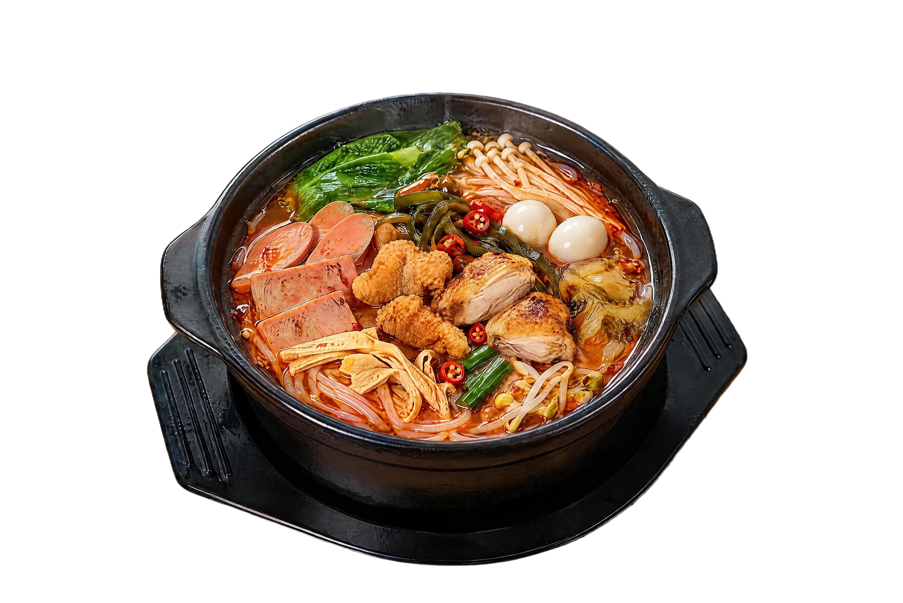 只在这锅砂锅米线的汤面上新增两块熟鸡肉，数量严格为 2 块（不… - 图片创意预览