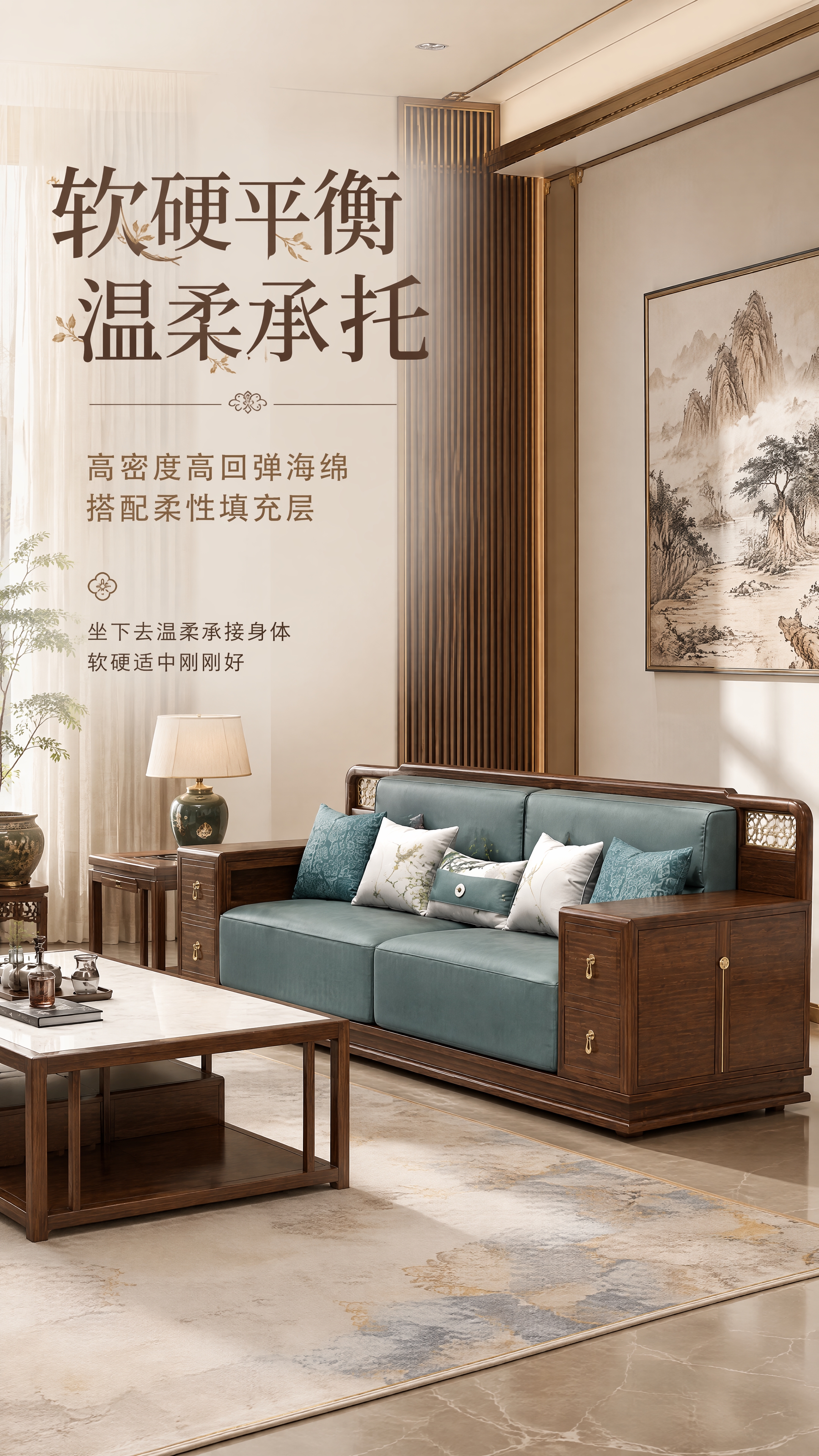 [第2张] 核心卖点页-高密度高回弹海绵软硬平衡。本张使用【图… - 图片创意预览