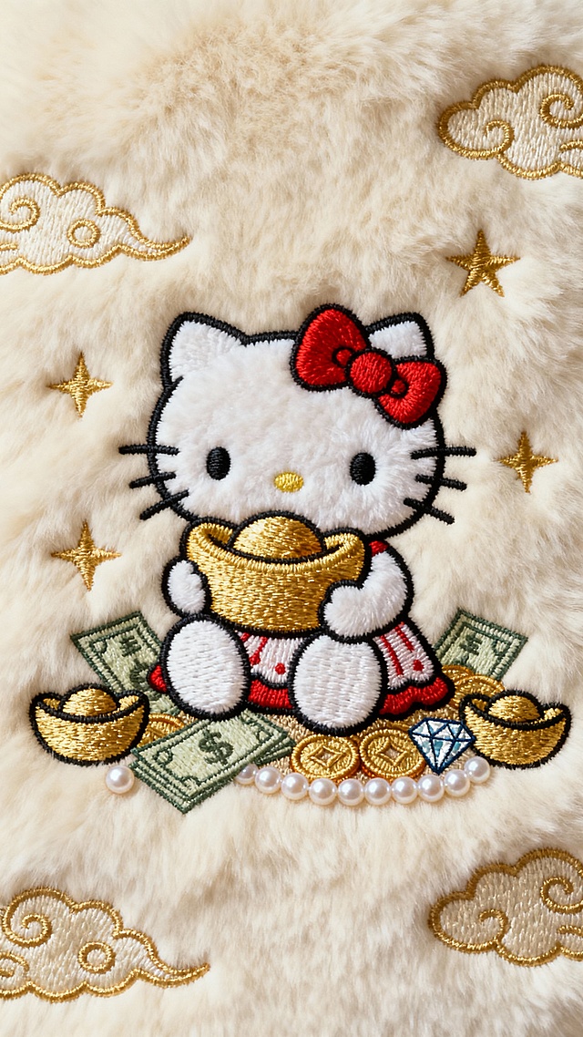 毛绒Kitty新年发财壁纸