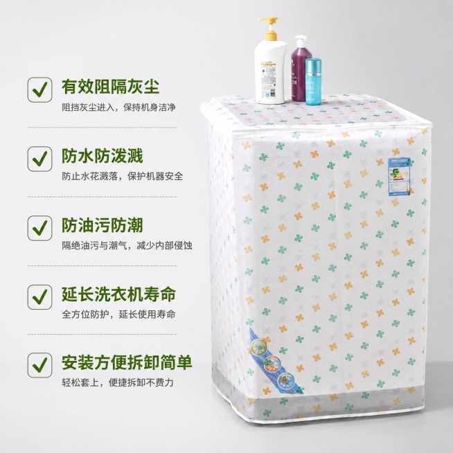 「图片1」，生成一套主图（5张），商品名称是洗衣机罩，卖点是防尘，适配淘宝/天猫平台，主图比例为1:1，尺寸为56*54*86cm预览效果