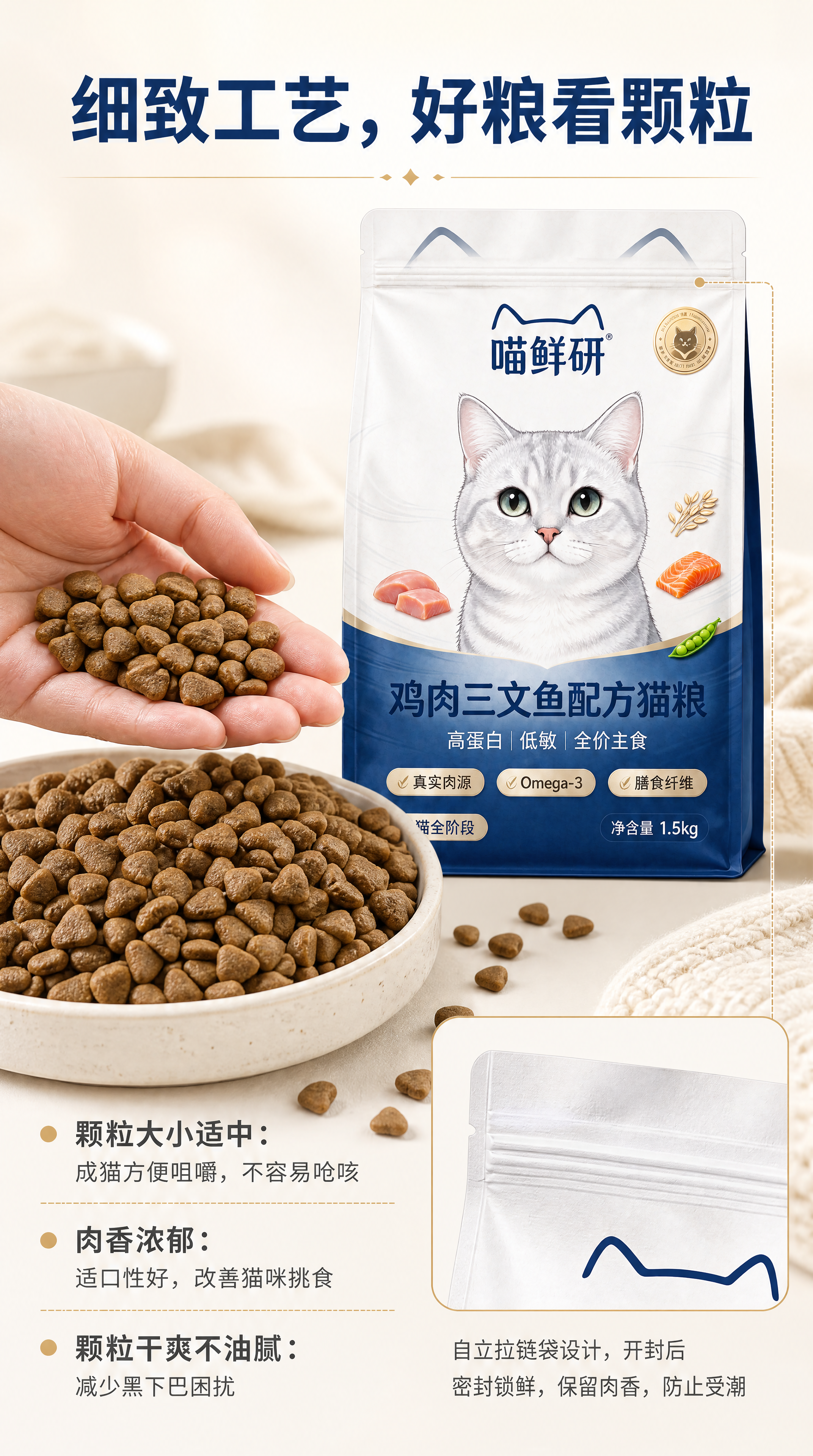 [商品] 使用【图1】喵鲜研鸡肉三文鱼配方猫粮包装袋；保留全部… - 图片创意预览