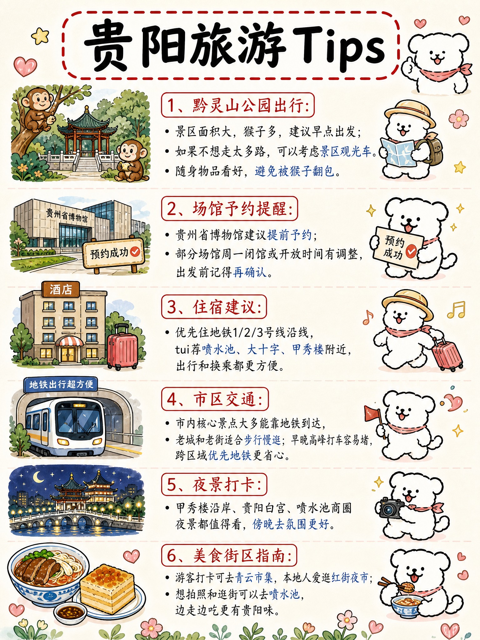 参考第1页贵阳旅游攻略的可爱手绘线条小狗风格，做一张贵阳旅游T… - 图片创意预览