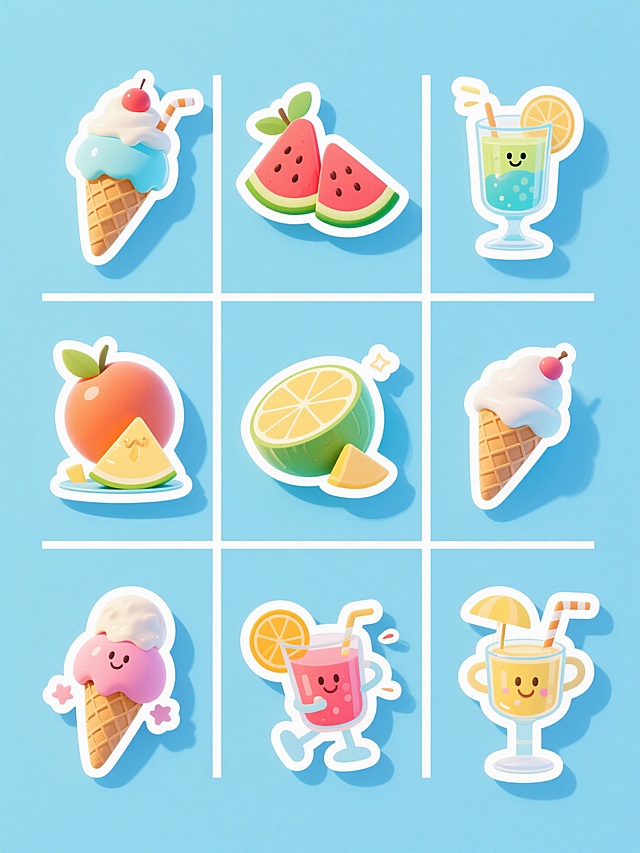 插画风卡通设计，拟人化的夏日甜品与水果，清新可爱，带来清爽感。