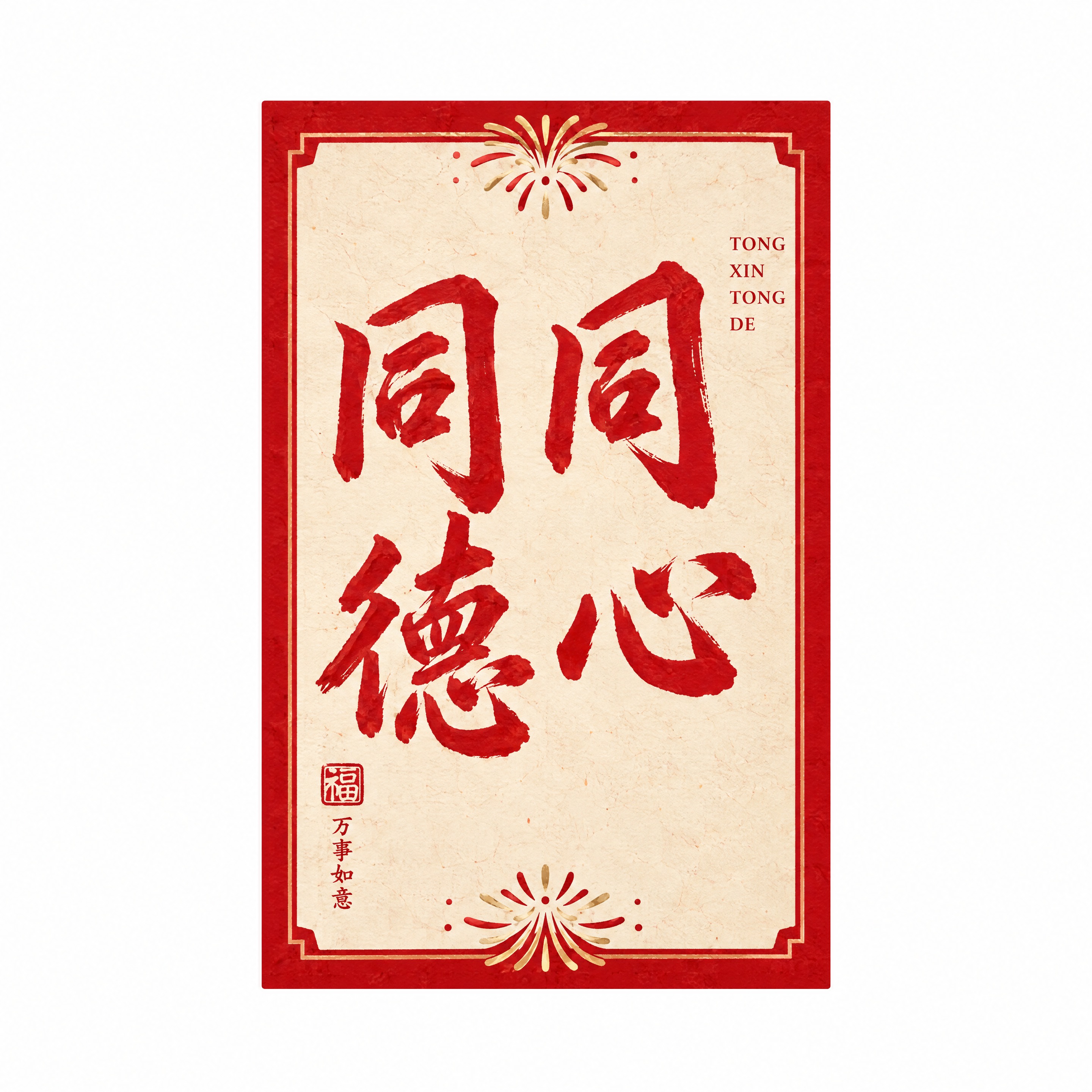 从参考图中抠出第四排左五罐身上的“同心同德”贴纸，严格保持原图… - 图片创意预览