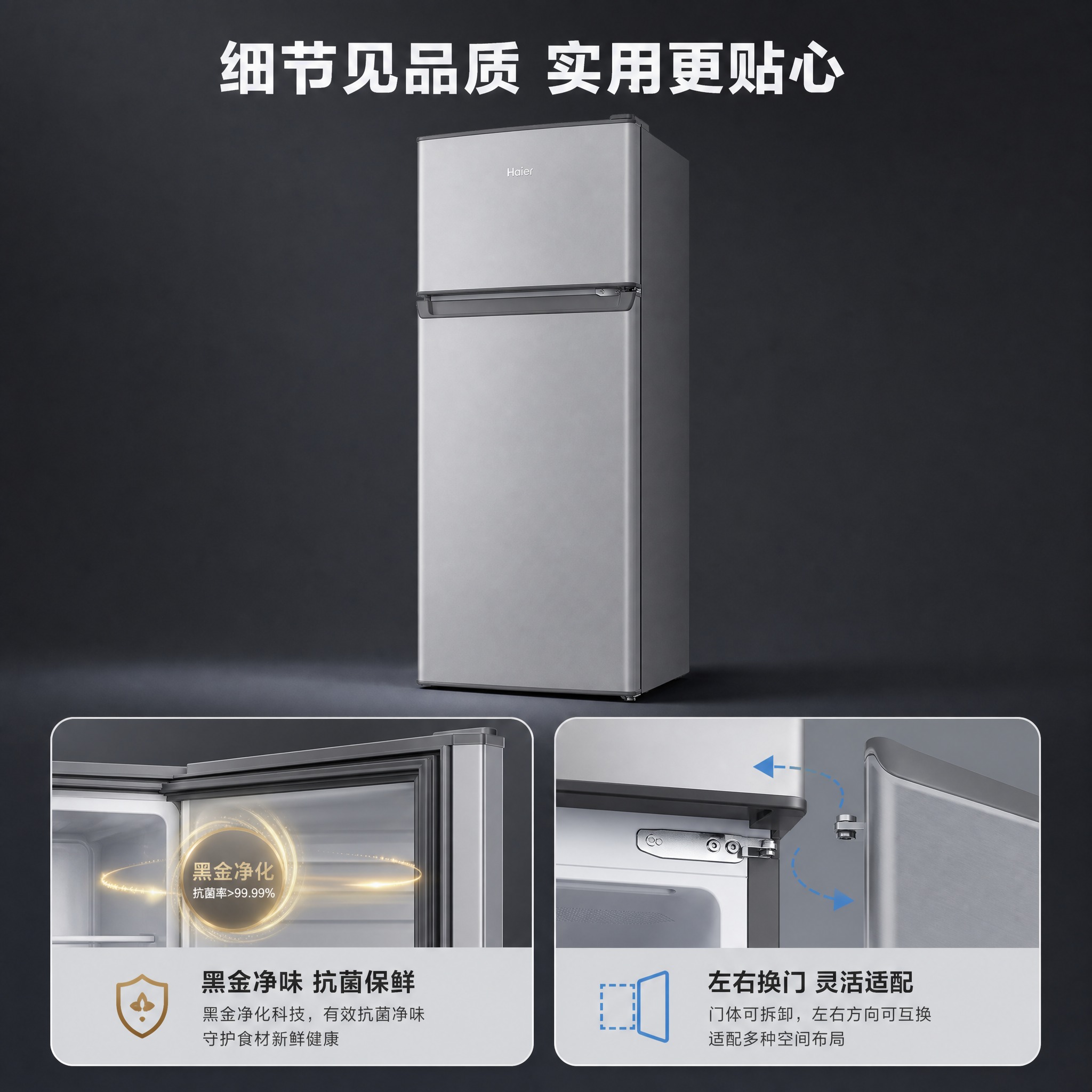 [主图-3] 产品证据与结构细节，聚焦黑金净化与左右换门两大结… - 图片创意预览