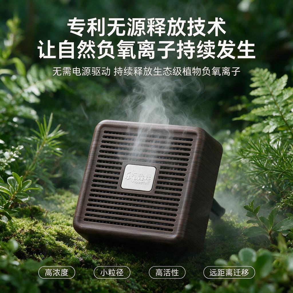 天猫电商产品细节图，参考图中的深木纹方形车载净化器产品正面特写… - 图片创意预览