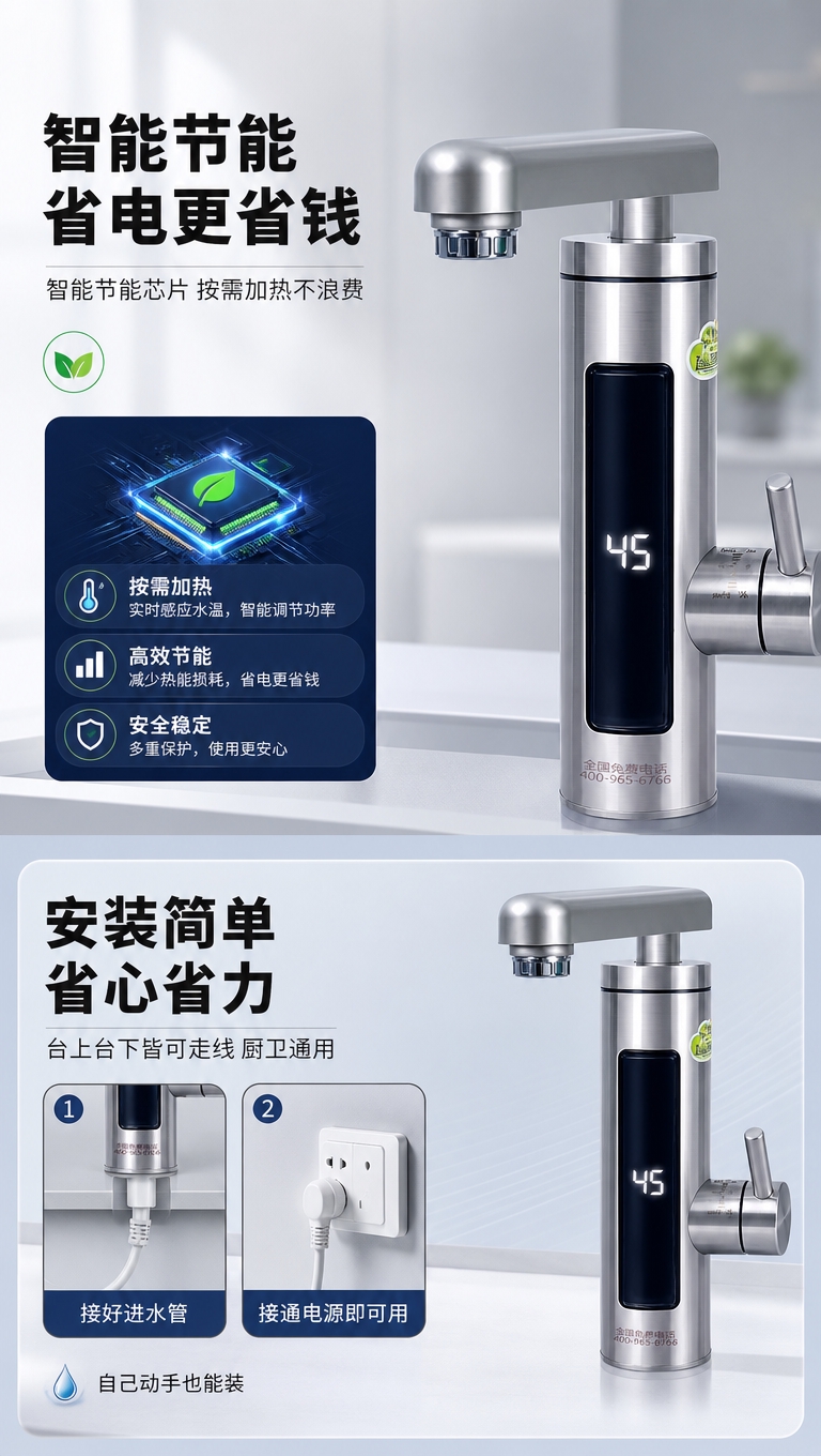[商品] 使用【图1】不锈钢即热式电热水龙头；保留全部结构与外… - 图片创意预览