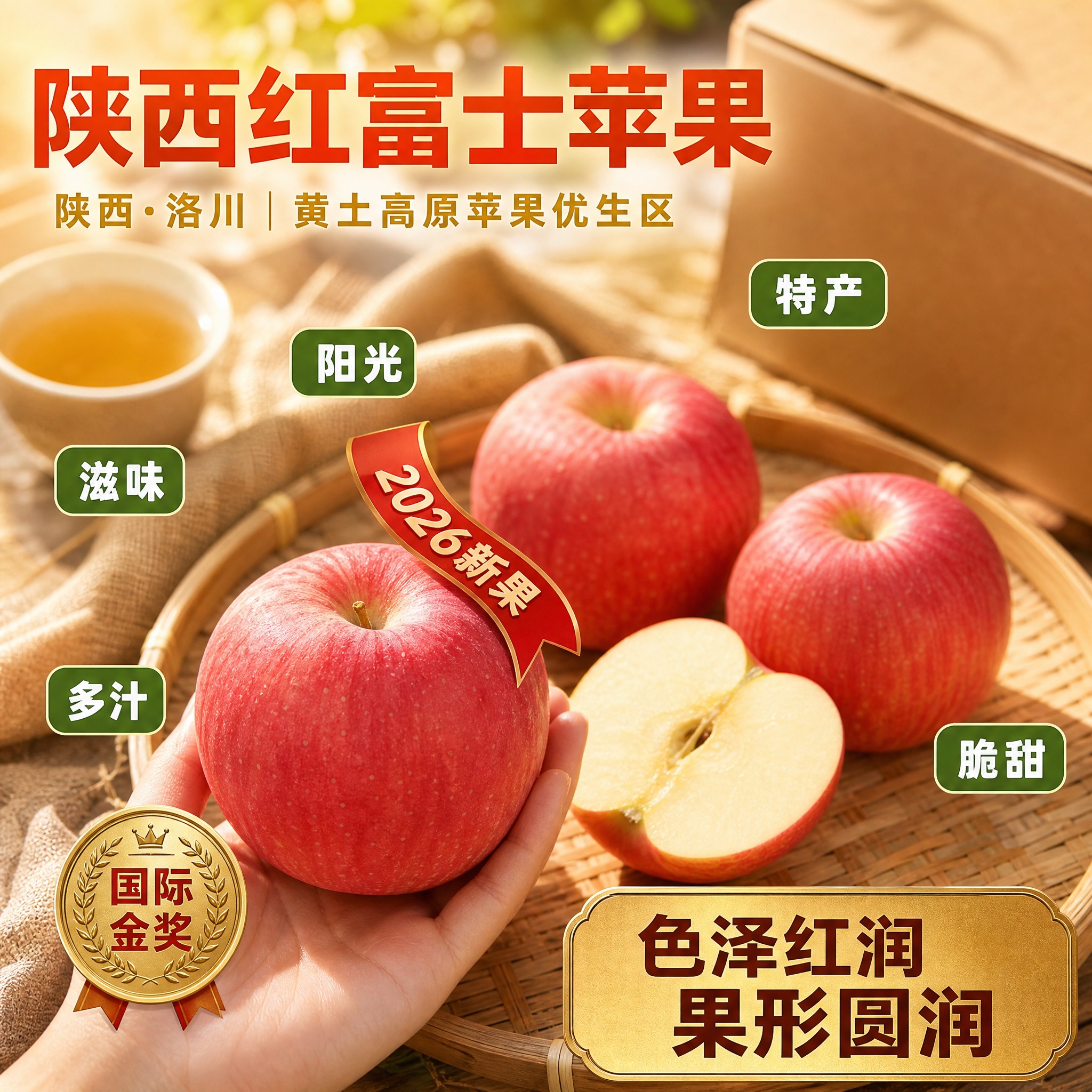 京东生鲜电商主图，800×800像素，1:1正方形。背景为竹制… - 图片创意预览