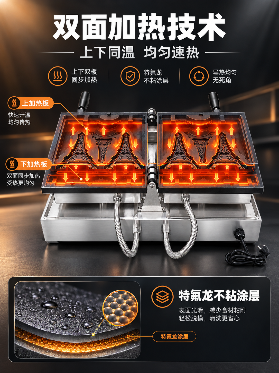 [商品] 使用【图2】巴黎铁塔华夫饼机背面视角；保留双加热板结… - 图片创意预览