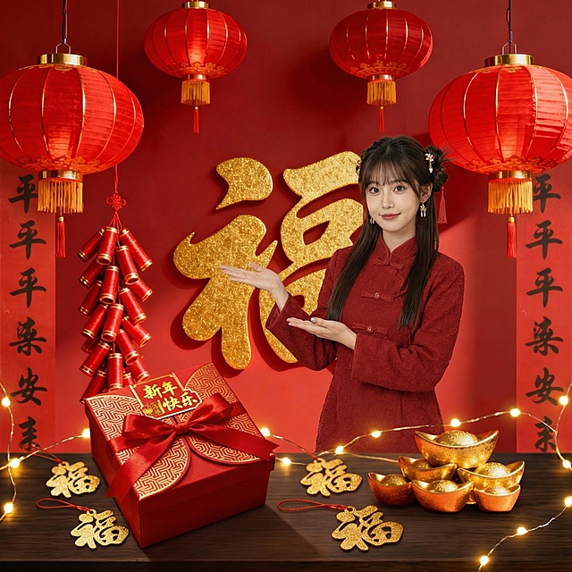 融合三张图喜庆元素，生成新喜庆画面