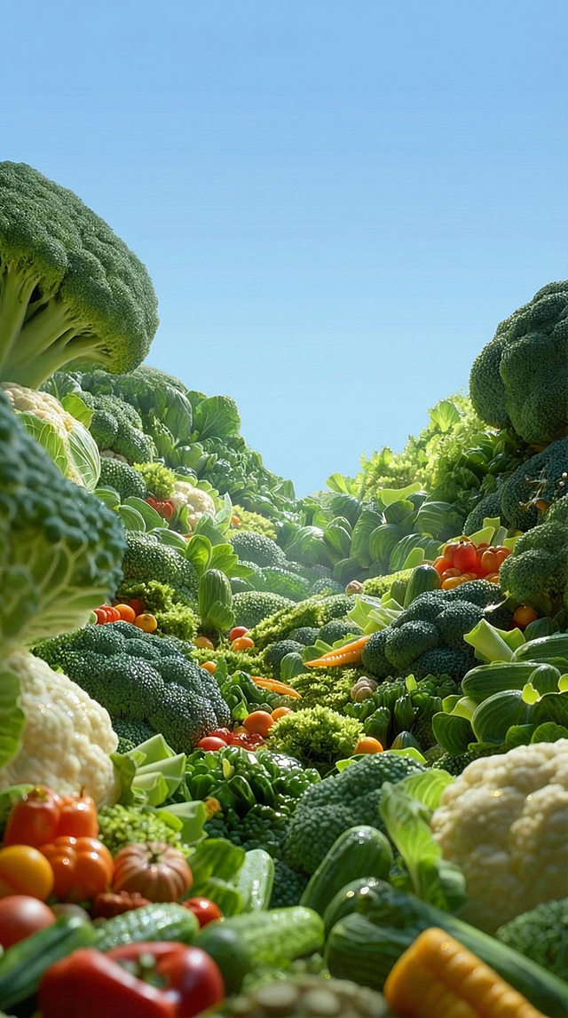 去掉图片中天空部分的白云，保留纯净的浅蓝色天空，其余蔬菜保持原样，图片内容和结构不变