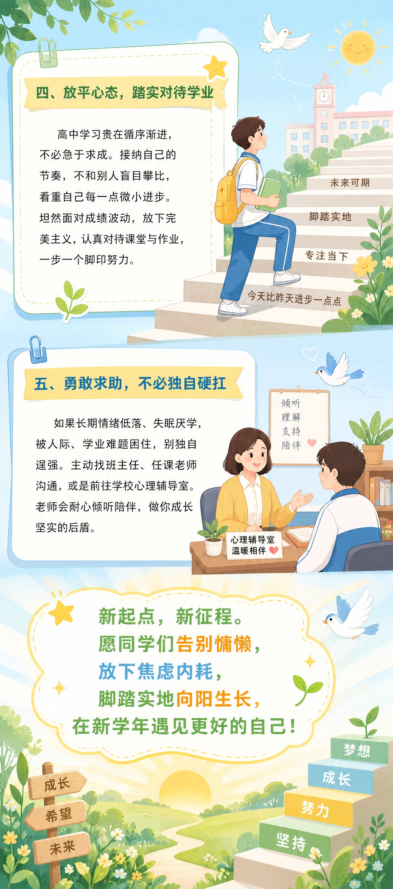 一张竖版长图海报，比例8:18，清新校园治愈风格，扁平插画风格… - 图片创意预览
