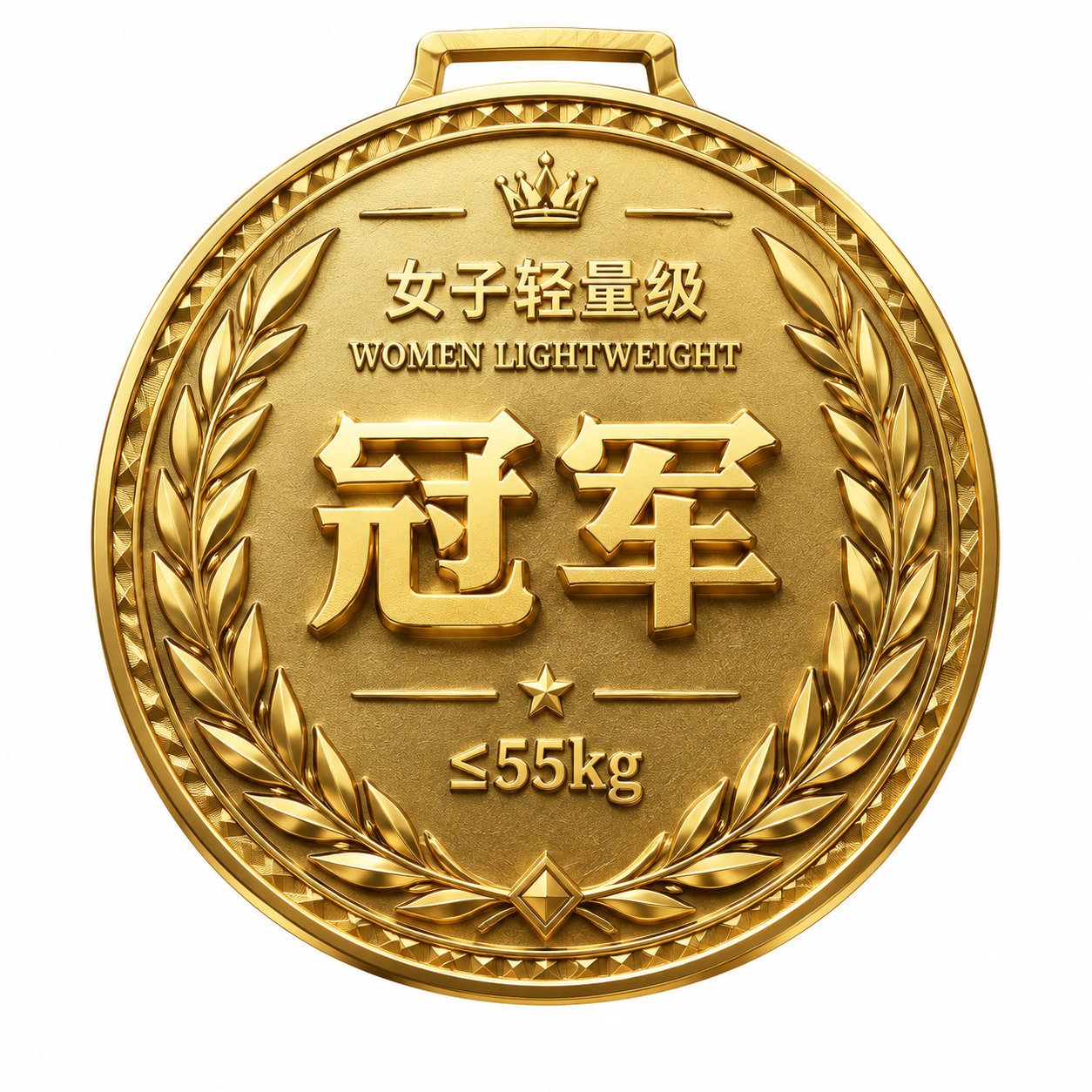 一枚7cm直径的圆形体育赛事奖牌背面设计，金色金属质感，立体浮… - 图片创意预览