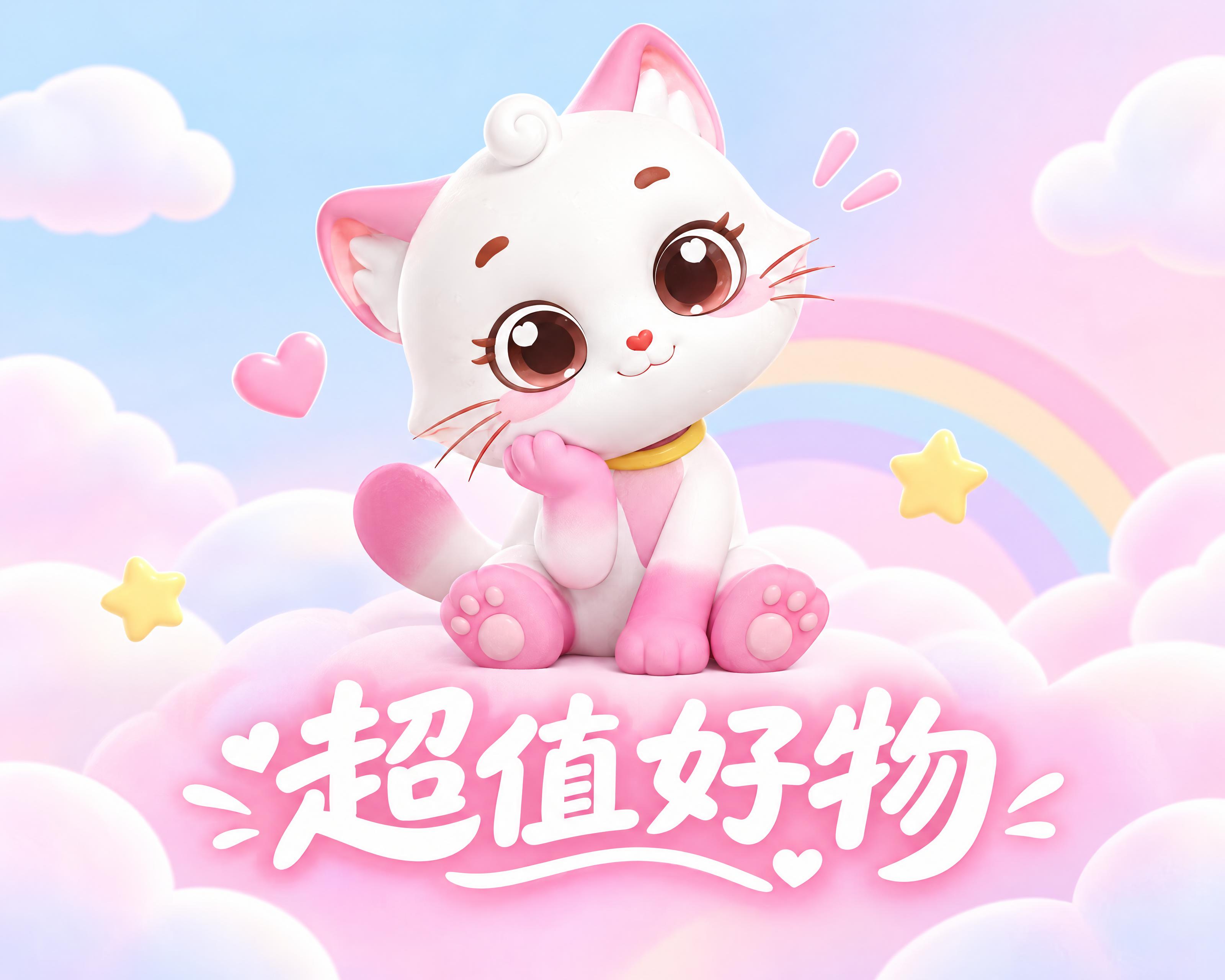 小程序分享页面设计，5:4比例。画面主体是参考图中的粉白色可爱… - 图片创意预览