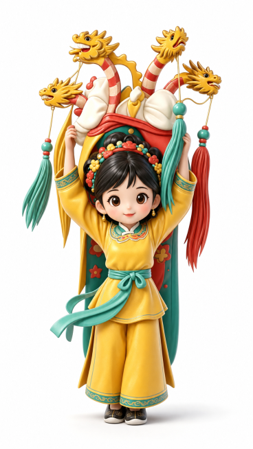 将图中人物和手里的道具生成Q版形象，3D立体风格，保留人物服饰和道具的全部设计元素和配色预览效果