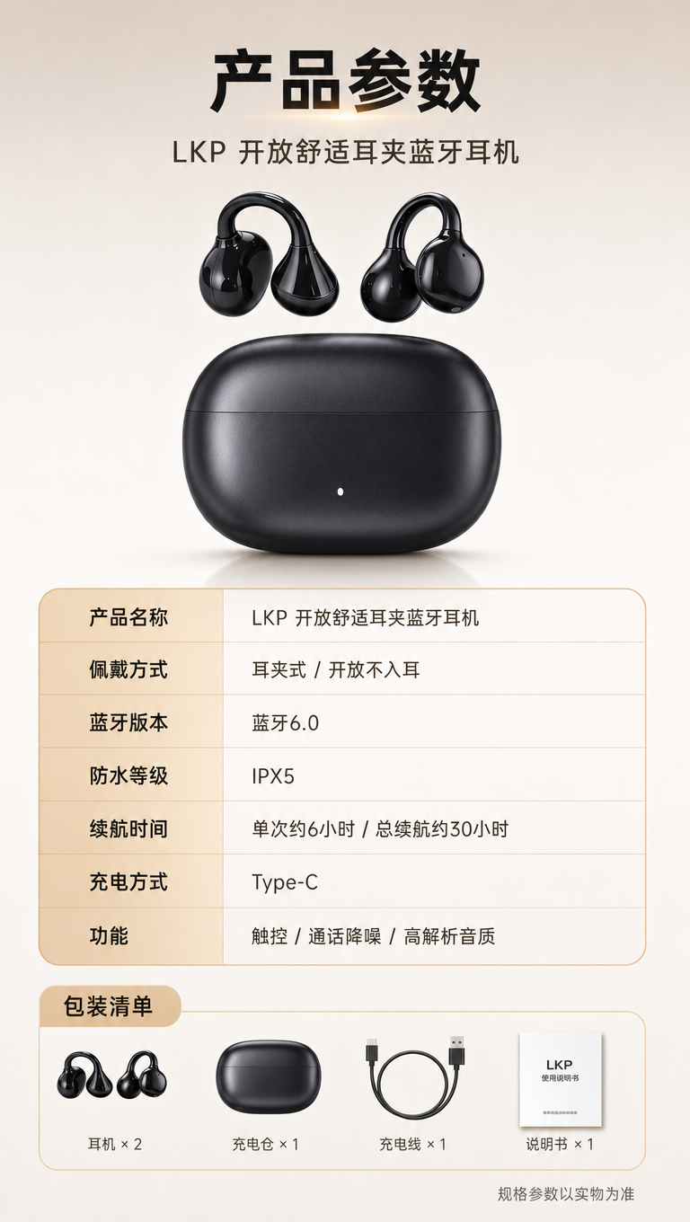 [商品] 使用【图1】黑色耳夹式蓝牙耳机（含充电仓）；保留耳夹… - 图片创意预览